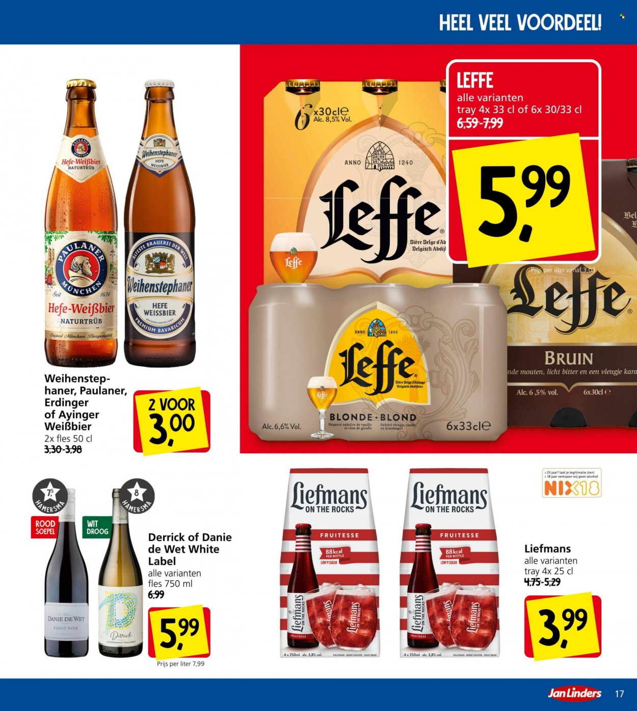 thumbnail - Jan Linders-aanbieding - 4-7-2022 - 10-7-2022 -  producten in de aanbieding - Leffe, bier, Liefmans, kruidnagel, kruidnagels, Chardonnay, Pinot Noir. Pagina 17.