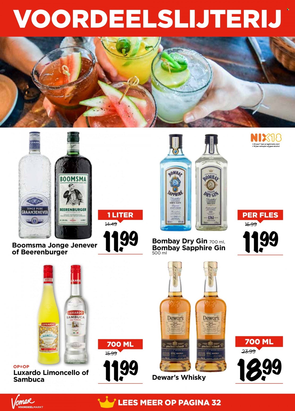 thumbnail - Vomar-aanbieding - 3-7-2022 - 9-7-2022 -  producten in de aanbieding - Limoncello, liqueur, whisky, gin, Jenever, Sambuca. Pagina 23.