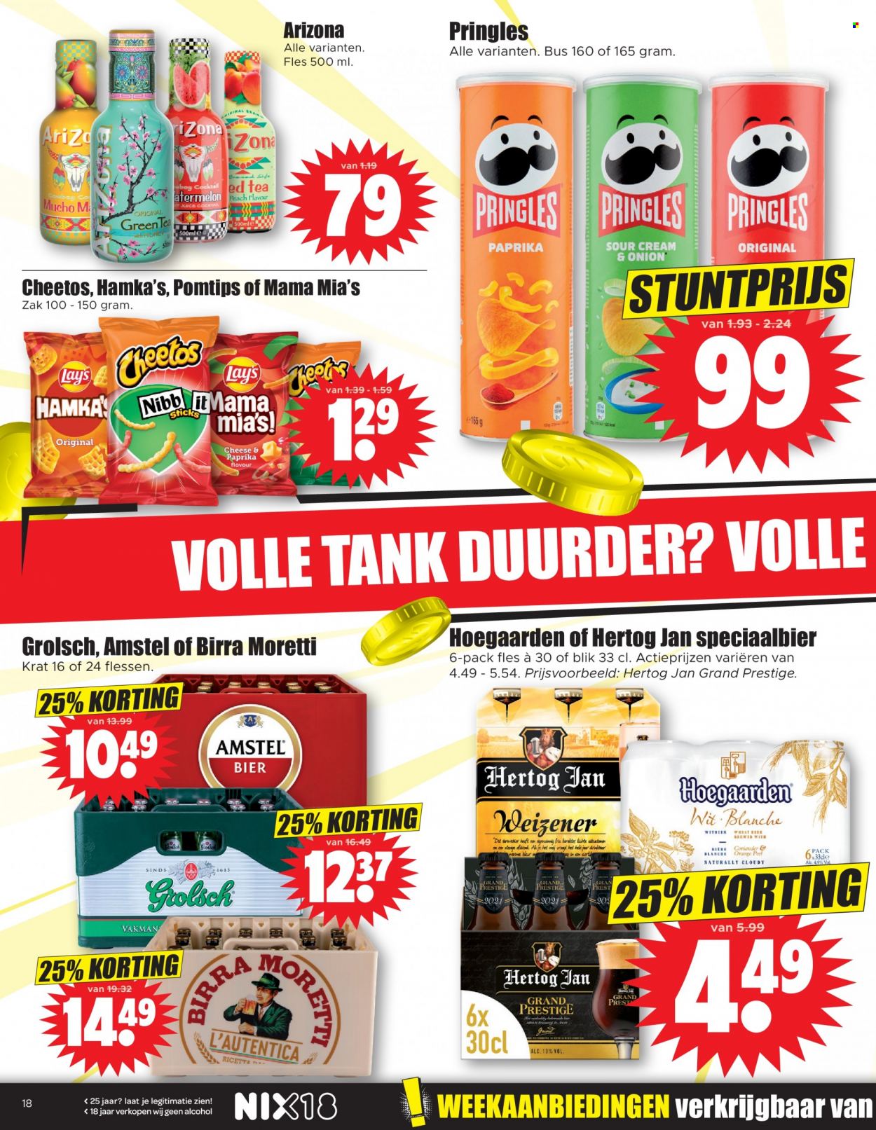 thumbnail - Dirk-aanbieding - 6-7-2022 - 12-7-2022 -  producten in de aanbieding - Amstel Bier, Hertog Jan, Grolsch, bier, Birra Moretti, cheetos, Pringles, thee. Pagina 20.