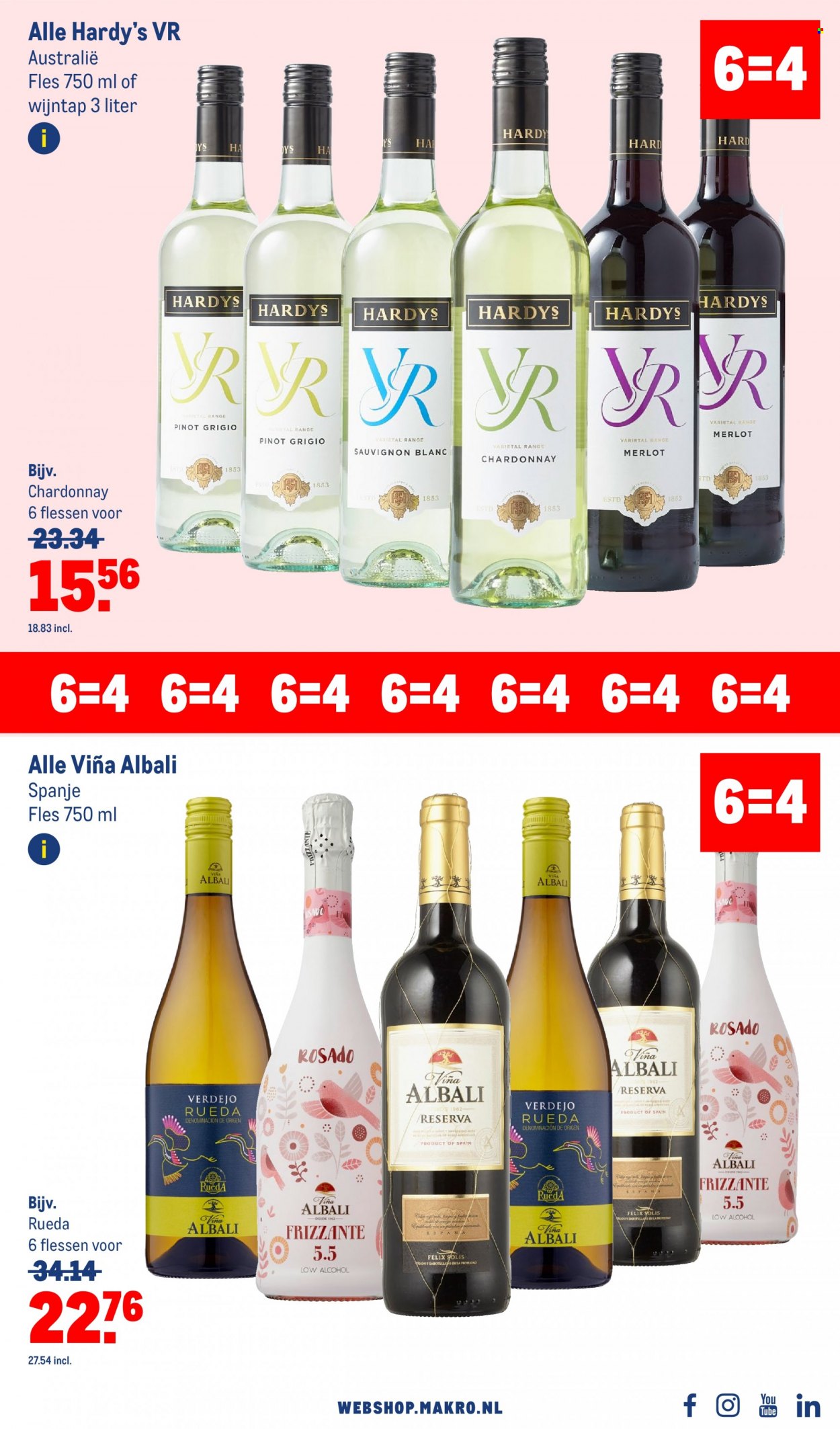 thumbnail - Makro-aanbieding - 6-7-2022 - 19-7-2022 -  producten in de aanbieding - Chardonnay, Merlot, Sauvignon Blanc, Viña Albali, wijn, Felix. Pagina 45.