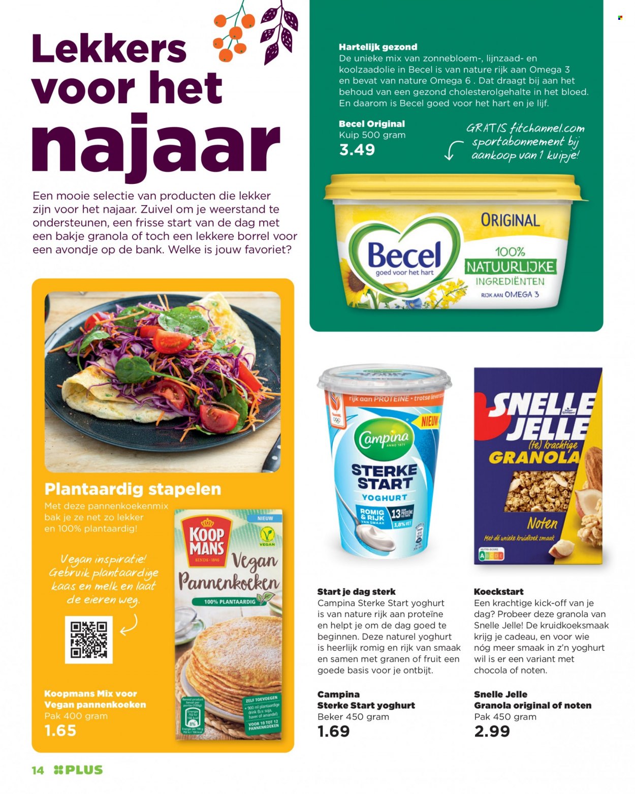 thumbnail - Plus-aanbieding -  producten in de aanbieding - kaas, Campina, yoghurt, granola, lijnzaad. Pagina 14.