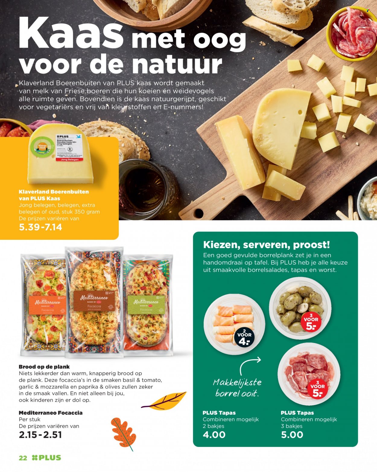 thumbnail - Plus-aanbieding -  producten in de aanbieding - focaccia, brood, tapas, kaas, mozzarella, melk. Pagina 22.