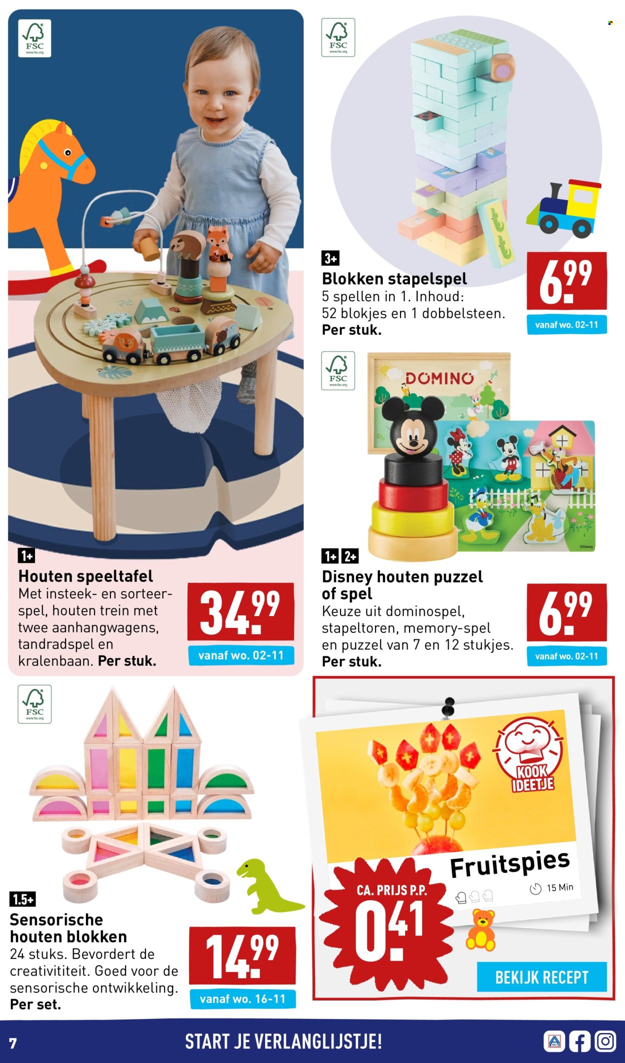 thumbnail - Aldi-aanbieding -  producten in de aanbieding - Disney, puzzel, Stapelspel, trein. Pagina 7.