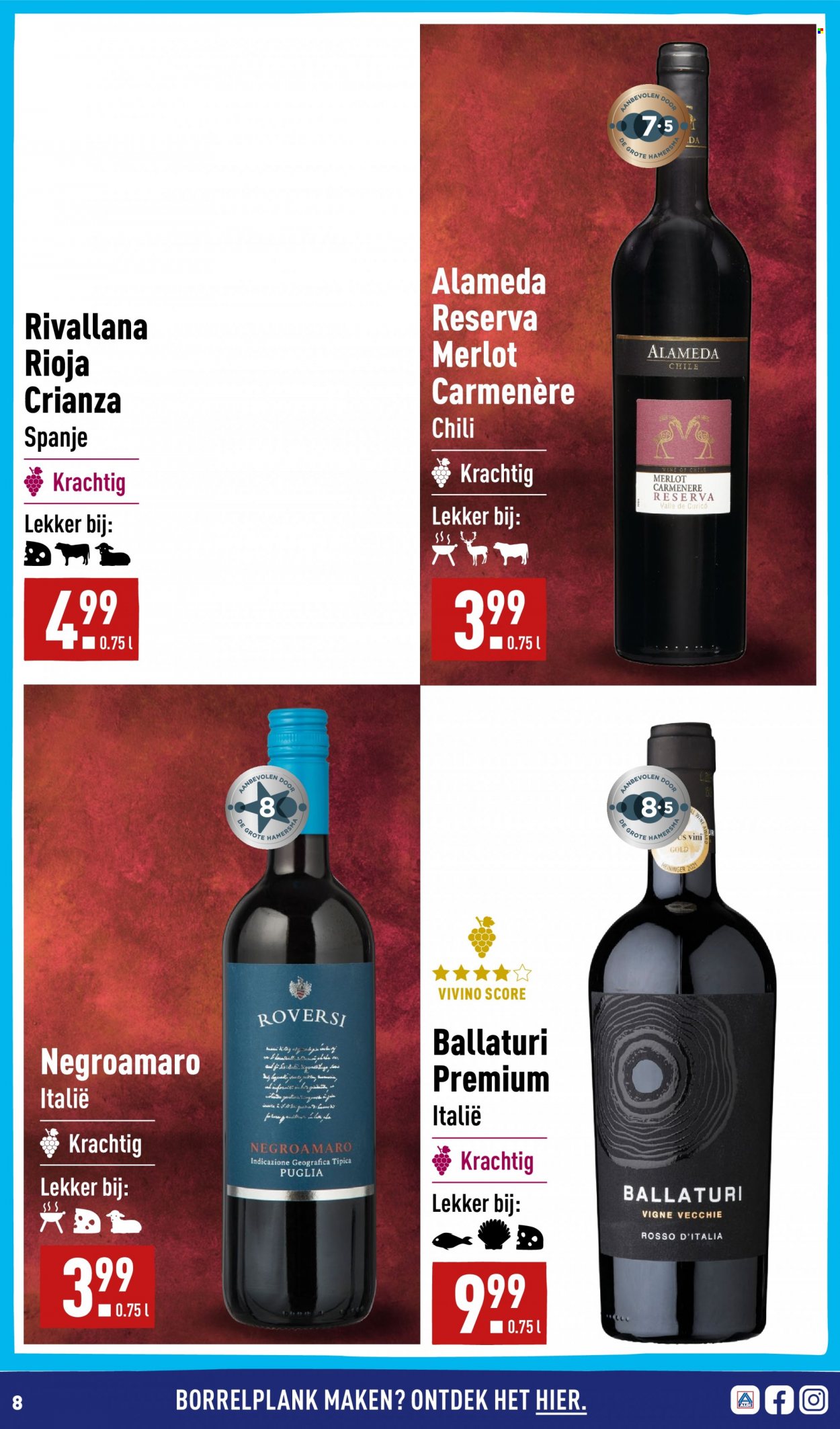 thumbnail - Aldi-aanbieding -  producten in de aanbieding - Carmenère, Merlot, Rioja. Pagina 8.