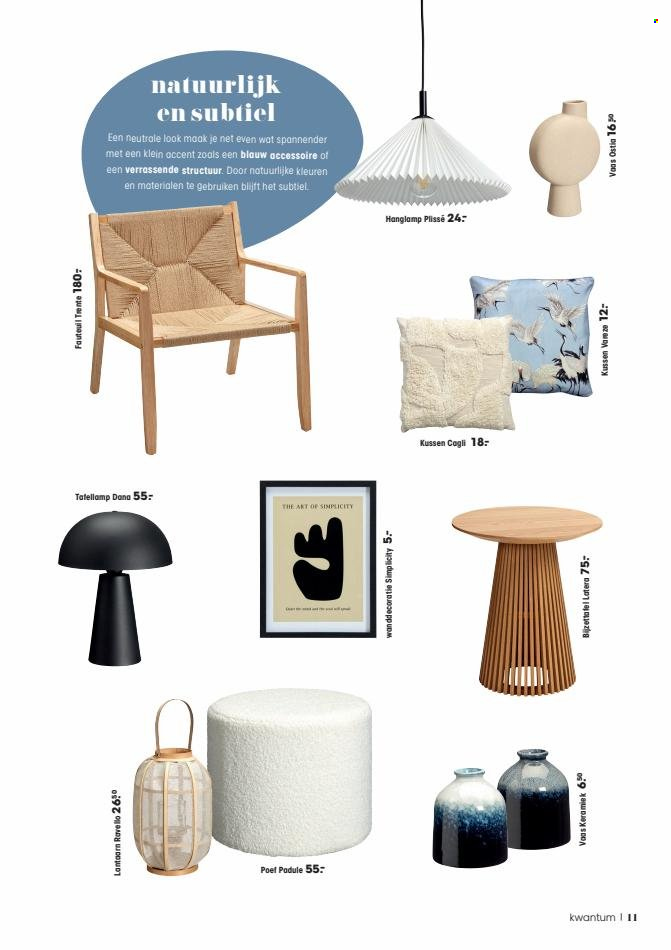 thumbnail - Kwantum-aanbieding -  producten in de aanbieding - bijzettafel, fauteuil, vaas, hanglamp. Pagina 11.