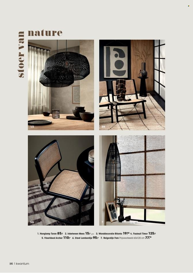 thumbnail - Kwantum-aanbieding -  producten in de aanbieding - stoel, fauteuil, hanglamp, rolgordijn. Pagina 16.