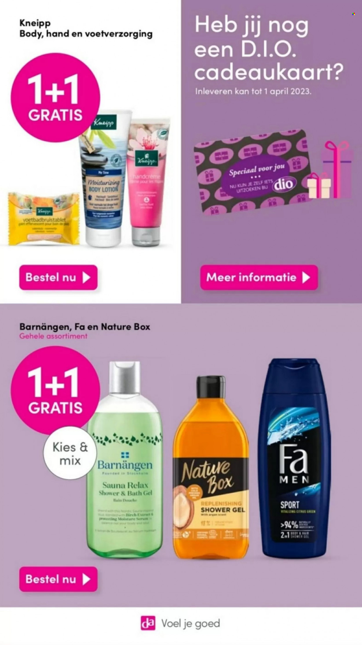 thumbnail - Da-aanbieding - 14-11-2022 - 27-11-2022 -  producten in de aanbieding - Barnängen, Kneipp, shower, showergel, Fa, Fa Men, Nature Box, bodylotion, handcrème. Pagina 6.