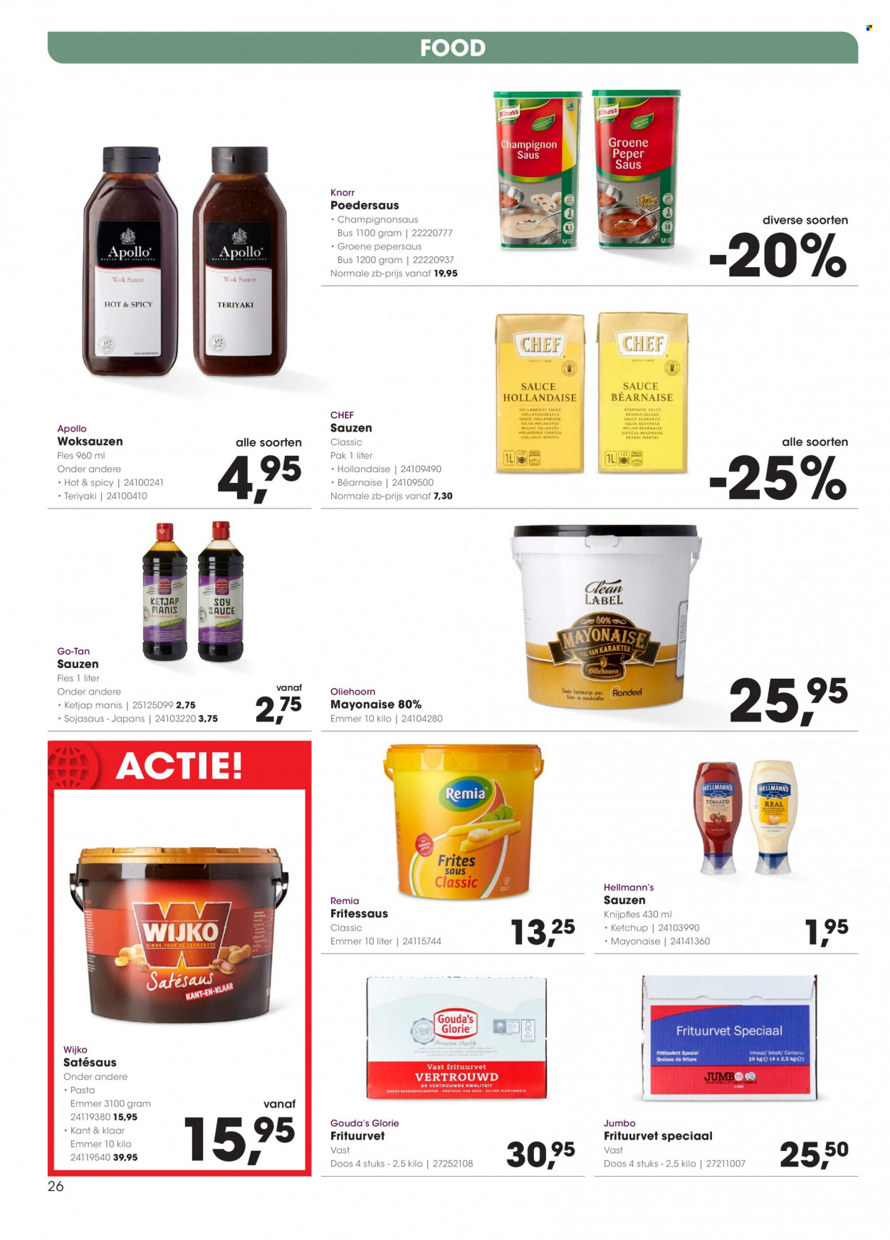 thumbnail - Hanos-aanbieding - 14-11-2022 - 27-11-2022 -  producten in de aanbieding - Knorr, Wijko, Hellmann's, mayonaise, ketjap, pepersaus, sojasaus, teriyaki. Pagina 26.