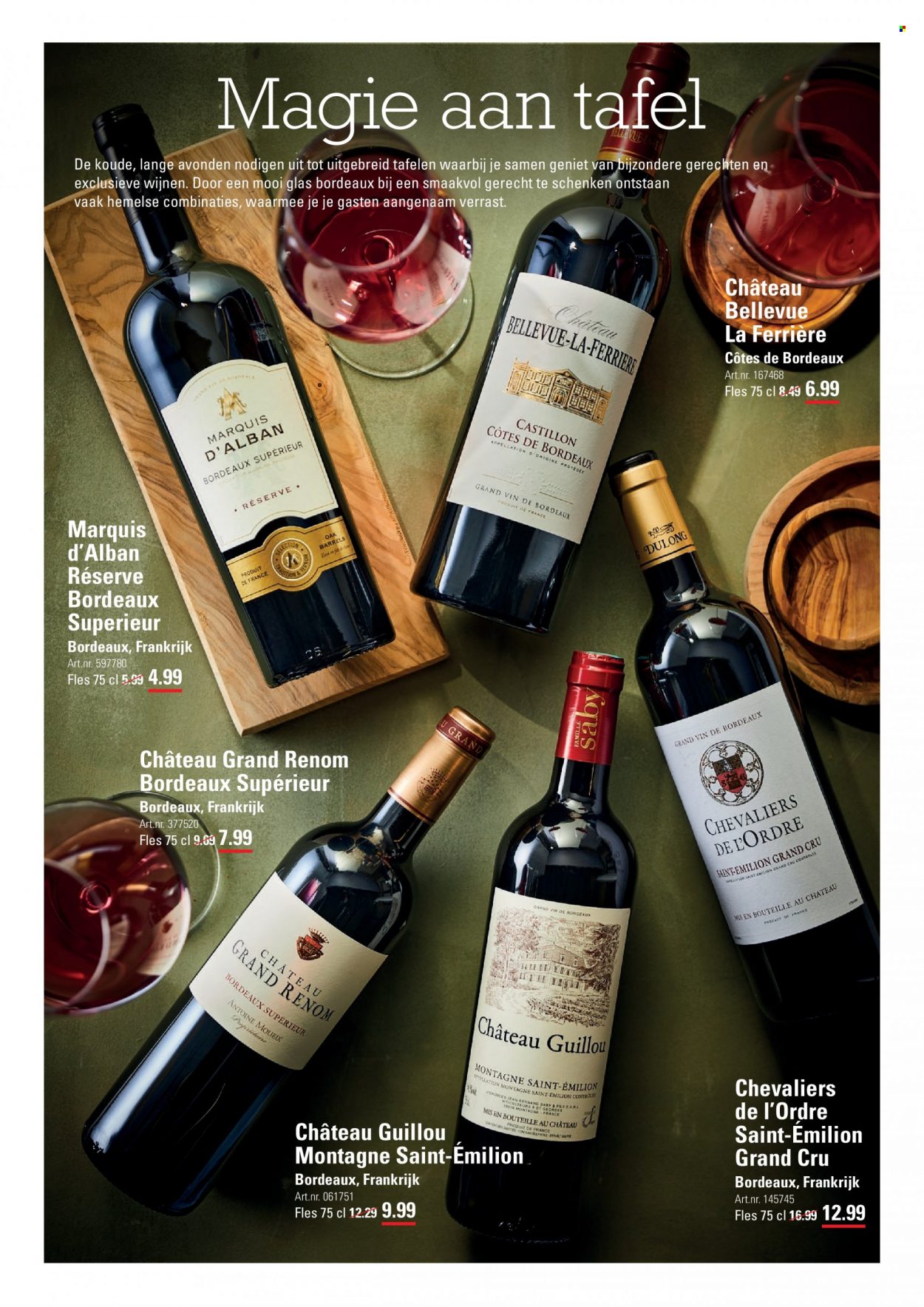 thumbnail - Sligro-aanbieding - 17-11-2022 - 5-12-2022 -  producten in de aanbieding - wijn, Bordeaux, Frankrijk, glazen, tafel. Pagina 4.