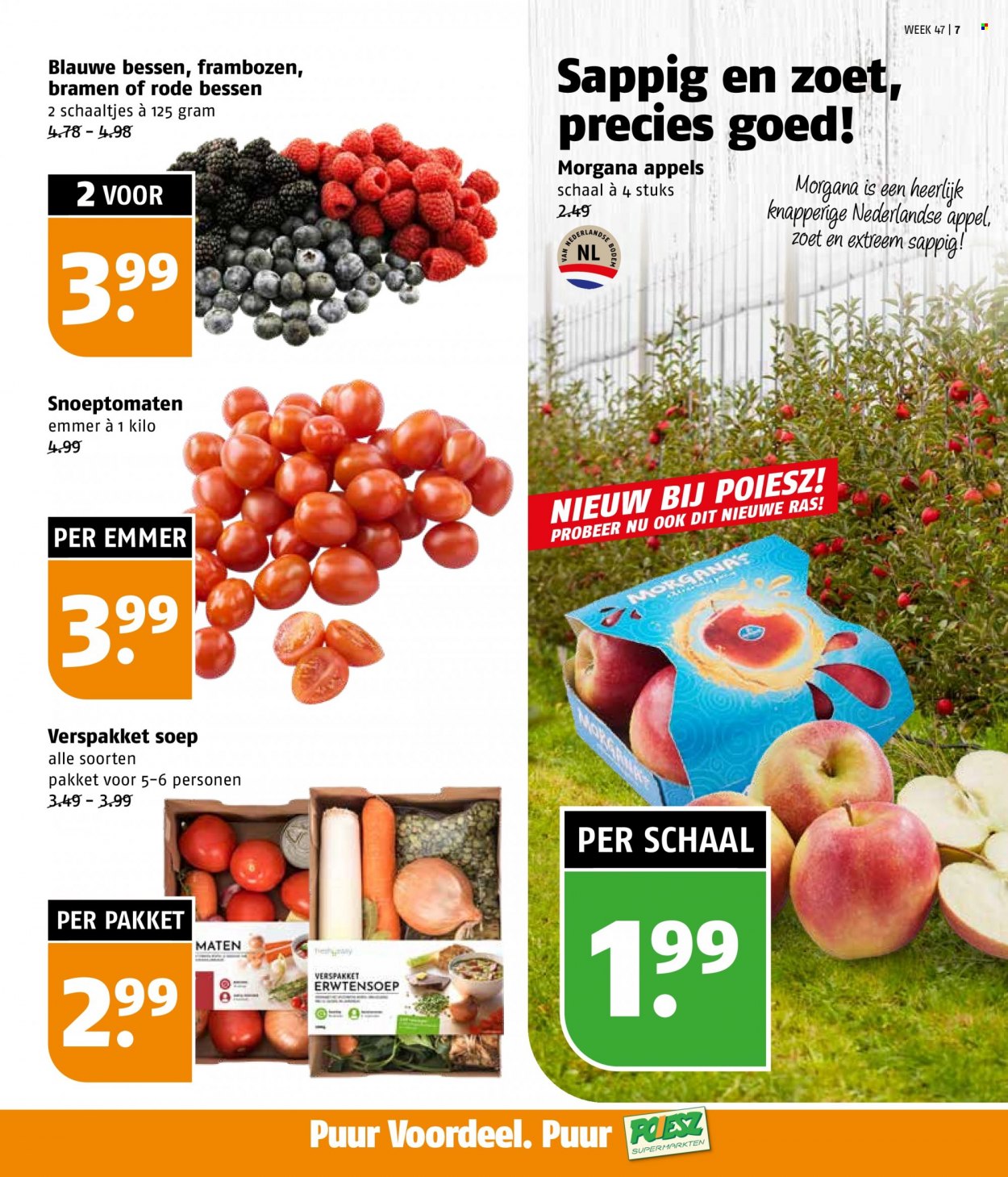 thumbnail - Poiesz-aanbieding - 21-11-2022 - 27-11-2022 -  producten in de aanbieding - appels, bessen, bramen, rode bessen, frambozen, bosbessen, soep. Pagina 7.