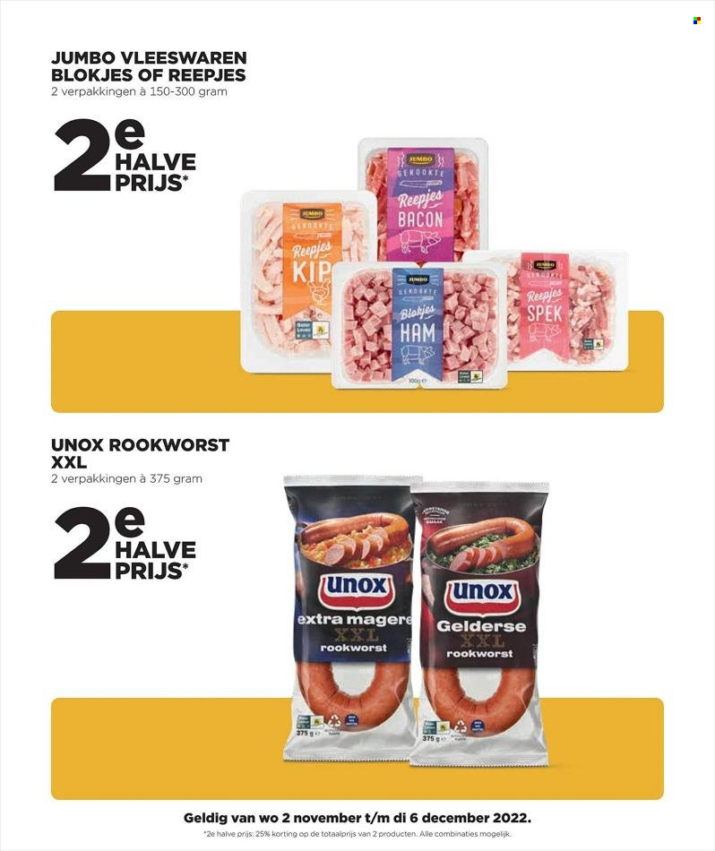thumbnail - Jumbo-aanbieding - 2-11-2022 - 6-12-2022 -  producten in de aanbieding - bacon, ham, rookworst. Pagina 14.