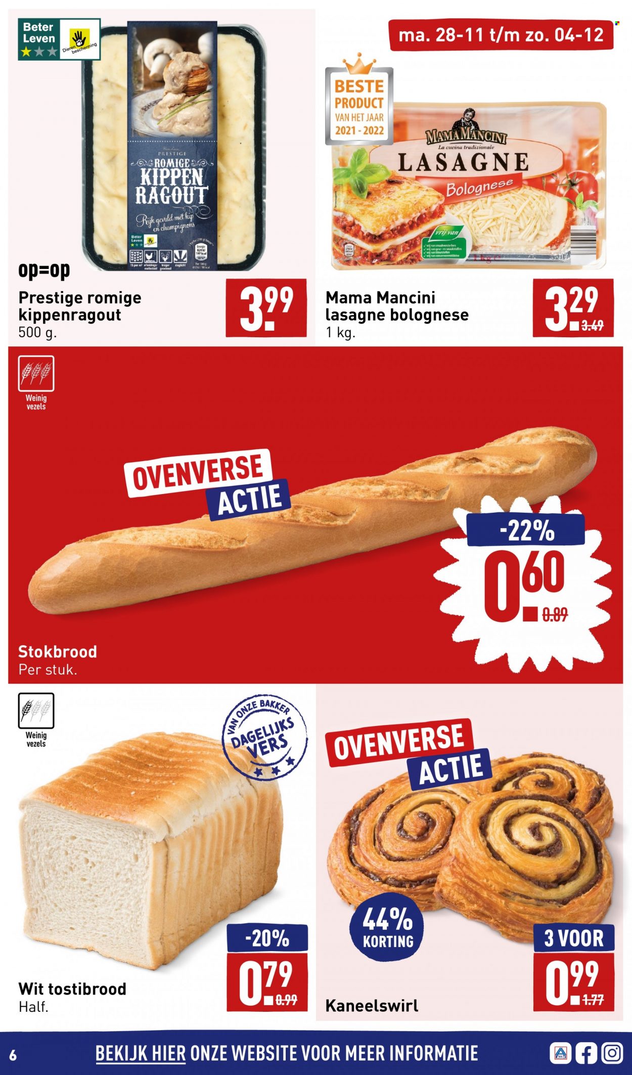 thumbnail - Aldi-aanbieding - 28-11-2022 - 4-12-2022 -  producten in de aanbieding - champignons, stokbrood, lasagne. Pagina 6.