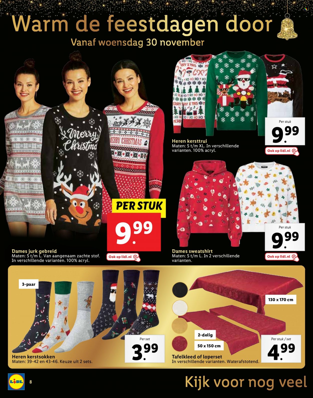 thumbnail - Lidl-aanbieding - 28-11-2022 - 26-12-2022 -  producten in de aanbieding - tafelkleed, jurk, sweatshirt, kerstsokken. Pagina 8.