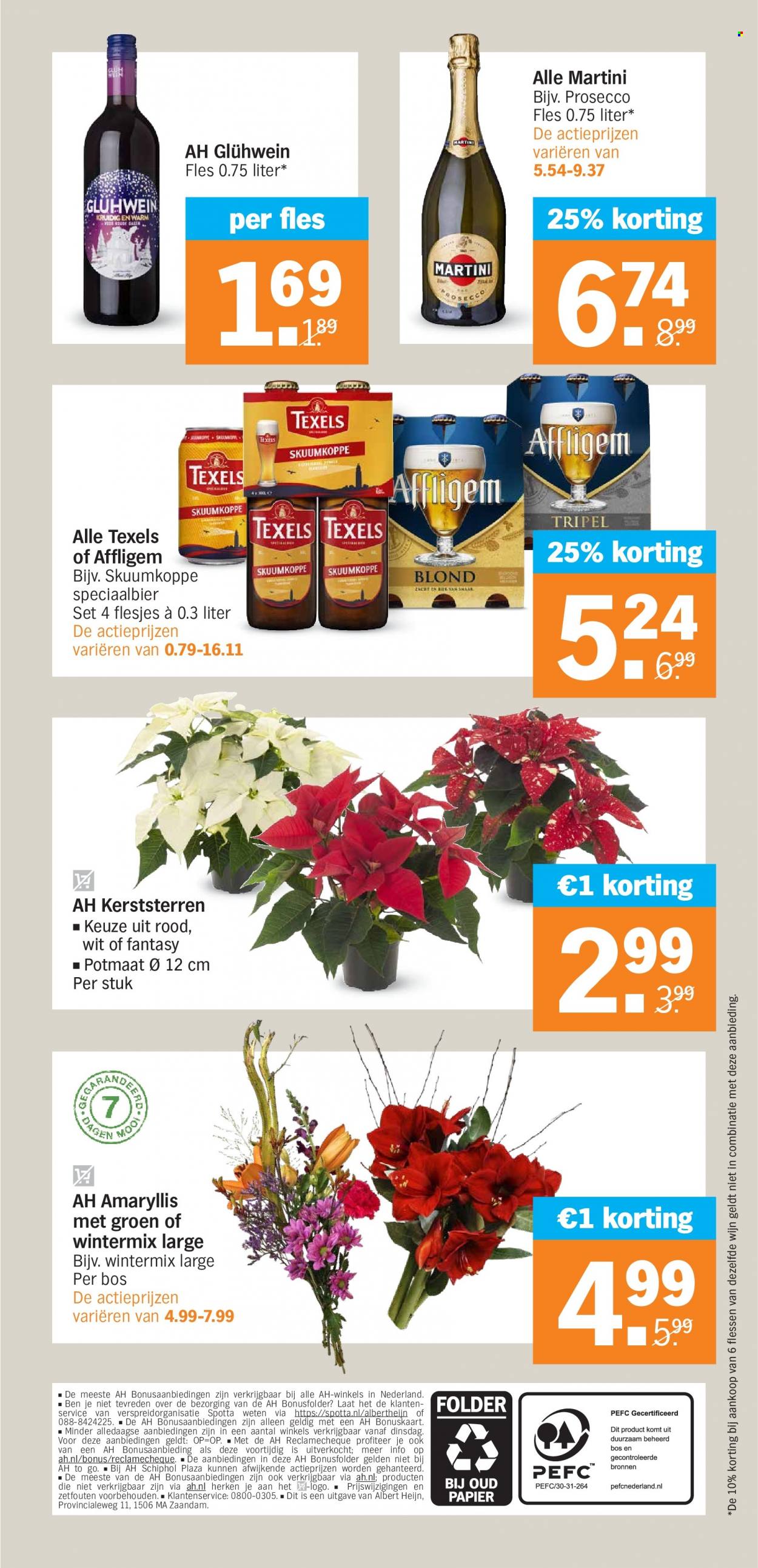 thumbnail - Albert Heijn-aanbieding - 28-11-2022 - 4-12-2022 -  producten in de aanbieding - Affligem, bier, Martini, prosecco, wijn, kerststerren. Pagina 21.