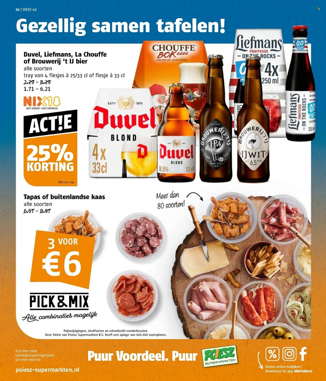 thumbnail - Poiesz-aanbieding - 28-11-2022 - 4-12-2022 -  producten in de aanbieding - Duvel, bier, Liefmans, IPA, tapas, kaas. Pagina 36.