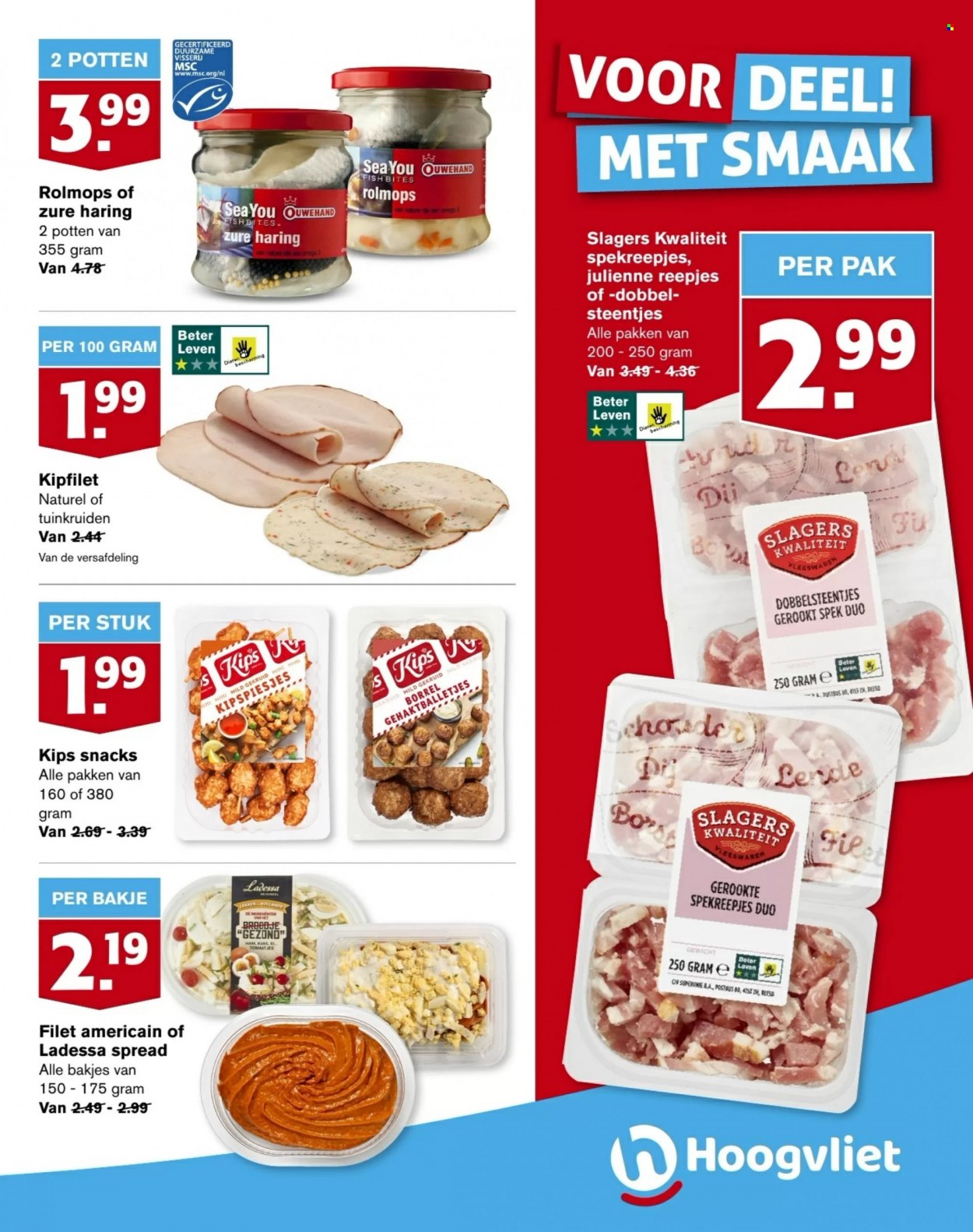 thumbnail - Hoogvliet-aanbieding - 30-11-2022 - 6-12-2022 -  producten in de aanbieding - kipfilet, gehaktballetjes, ham, spekreepjes, filet americain, kaas. Pagina 9.