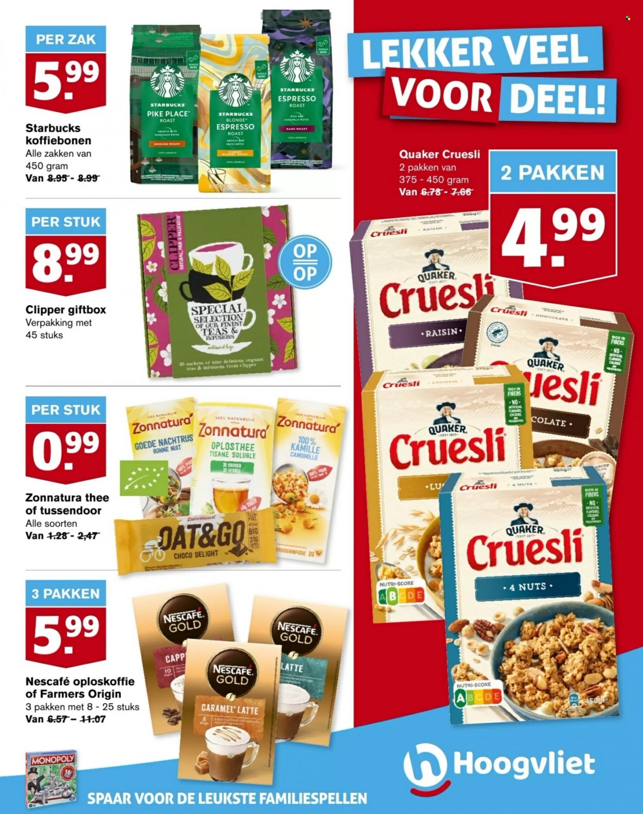 thumbnail - Hoogvliet-aanbieding - 30-11-2022 - 6-12-2022 -  producten in de aanbieding - thee, oploskoffie, Espresso, Nescafé, Monopoly. Pagina 23.