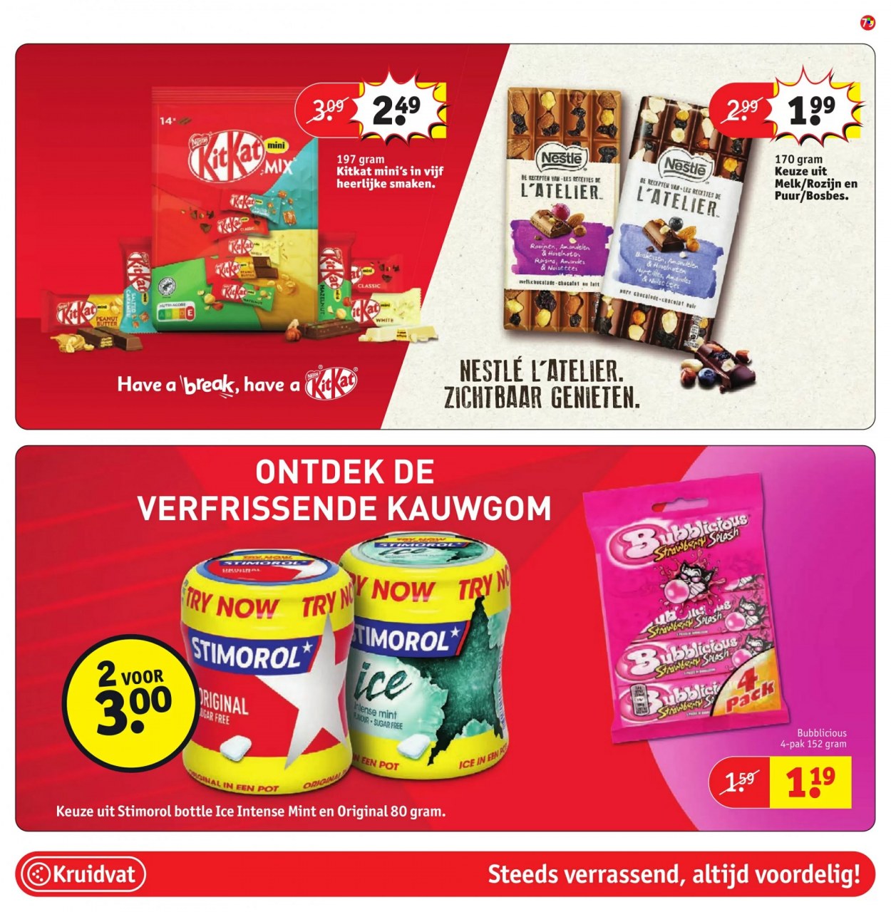 thumbnail - Kruidvat-aanbieding - 29-11-2022 - 11-12-2022 -  producten in de aanbieding - melk, Nestlé, chocolade, kauwgom, rozijnen. Pagina 79.