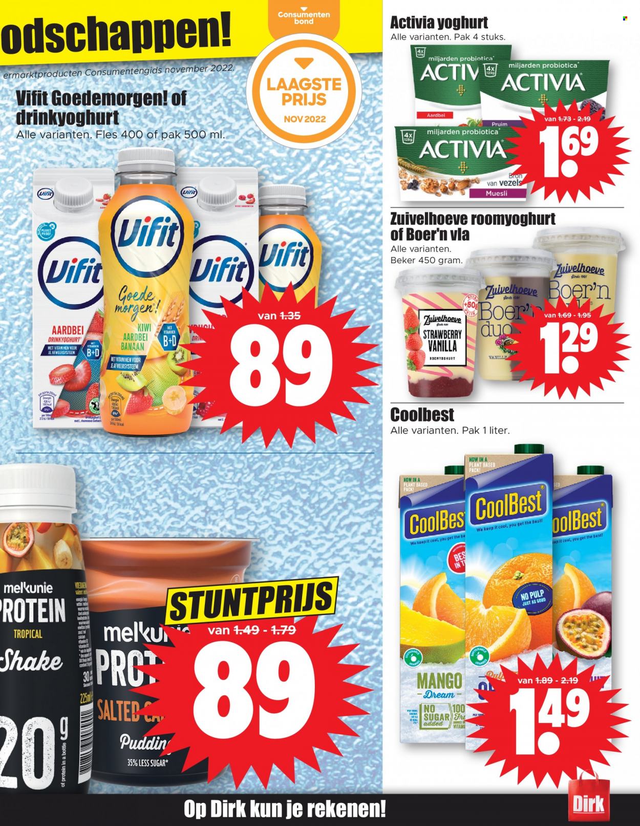 thumbnail - Dirk-aanbieding - 30-11-2022 - 6-12-2022 -  producten in de aanbieding - banaan, kiwi, mango, Activia, yoghurt, drinkyoghurt. Pagina 21.