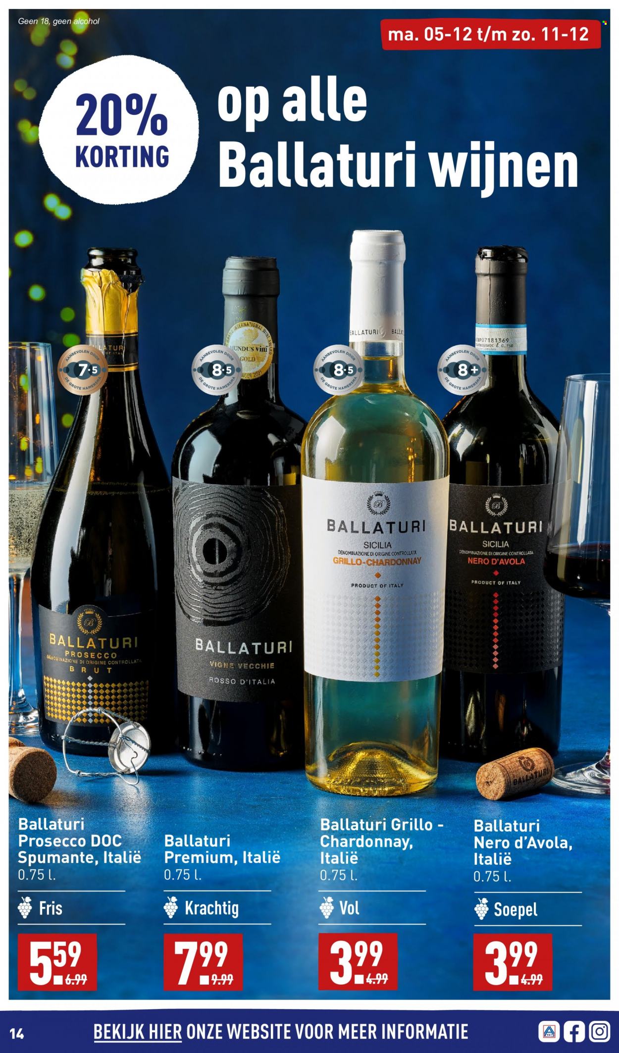 thumbnail - Aldi-aanbieding - 5-12-2022 - 11-12-2022 -  producten in de aanbieding - Chardonnay, prosecco, Spumante, wijn. Pagina 14.