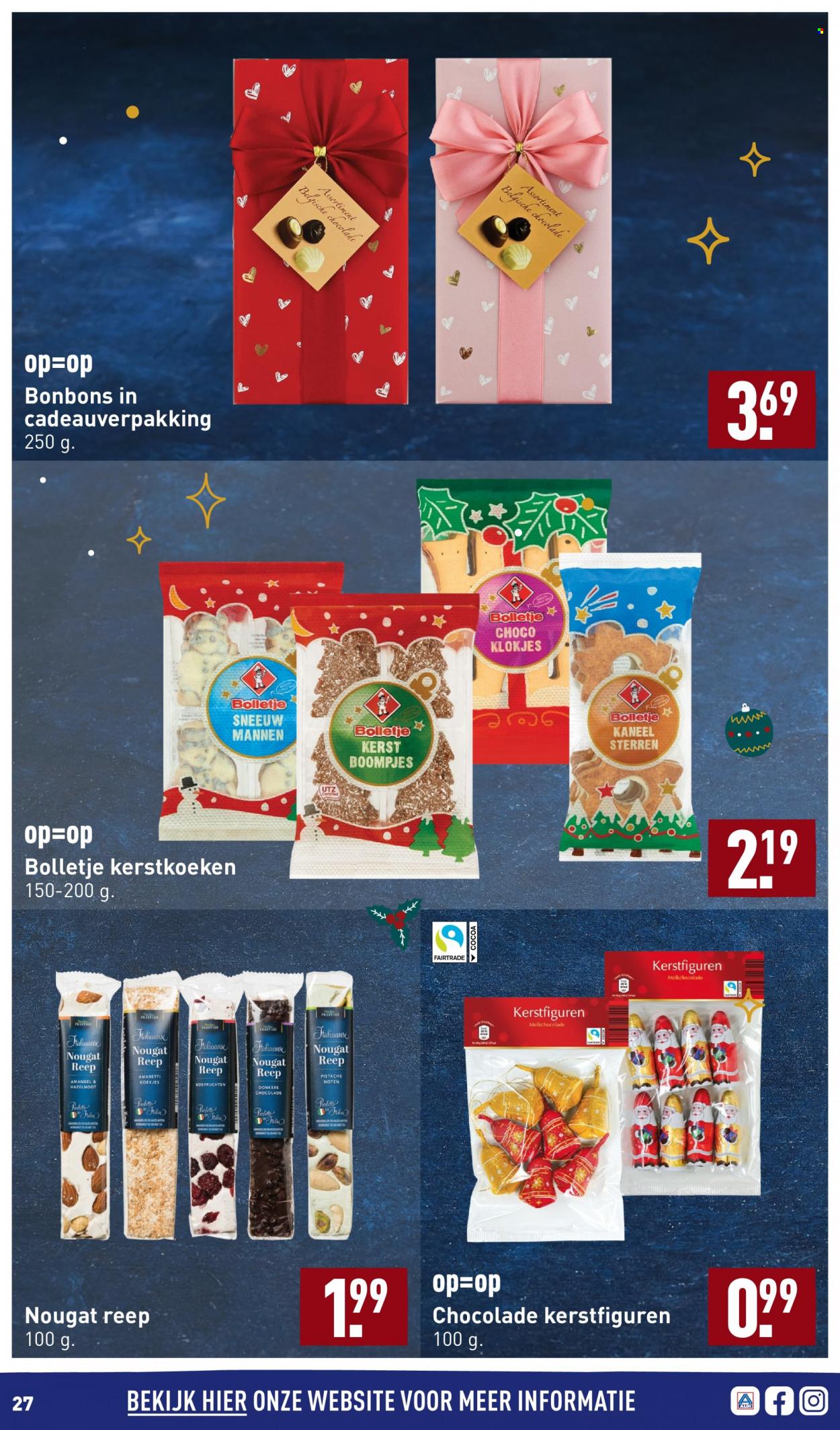 thumbnail - Aldi-aanbieding - 5-12-2022 - 11-12-2022 -  producten in de aanbieding - chocolade, koekjes, melkchocolade, nougat, Amaretti, kaneel, Palette, kerstfiguren. Pagina 27.