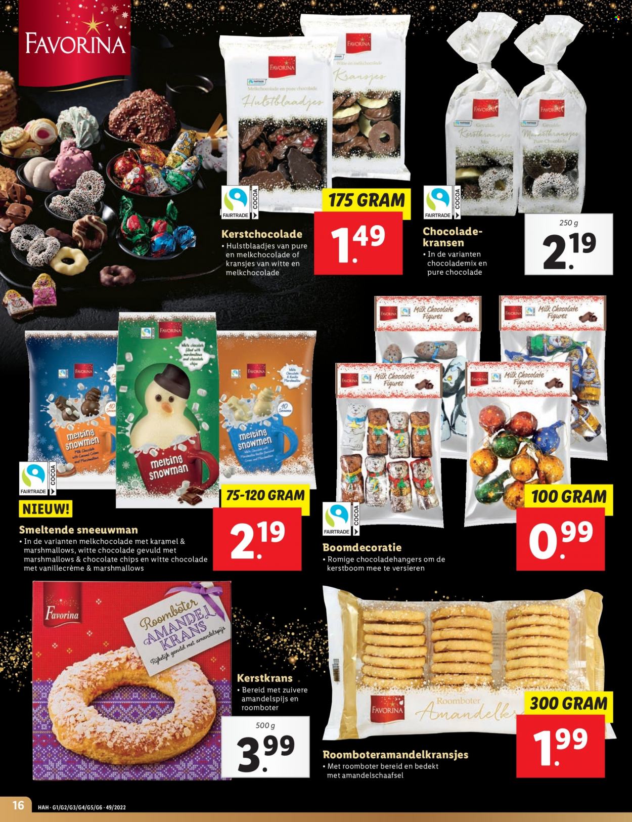 thumbnail - Lidl-aanbieding - 5-12-2022 - 11-12-2022 -  producten in de aanbieding - roomboter, chocolade, pure chocolade, witte chocolade, chips, kerstboom, kerstkransjes. Pagina 16.
