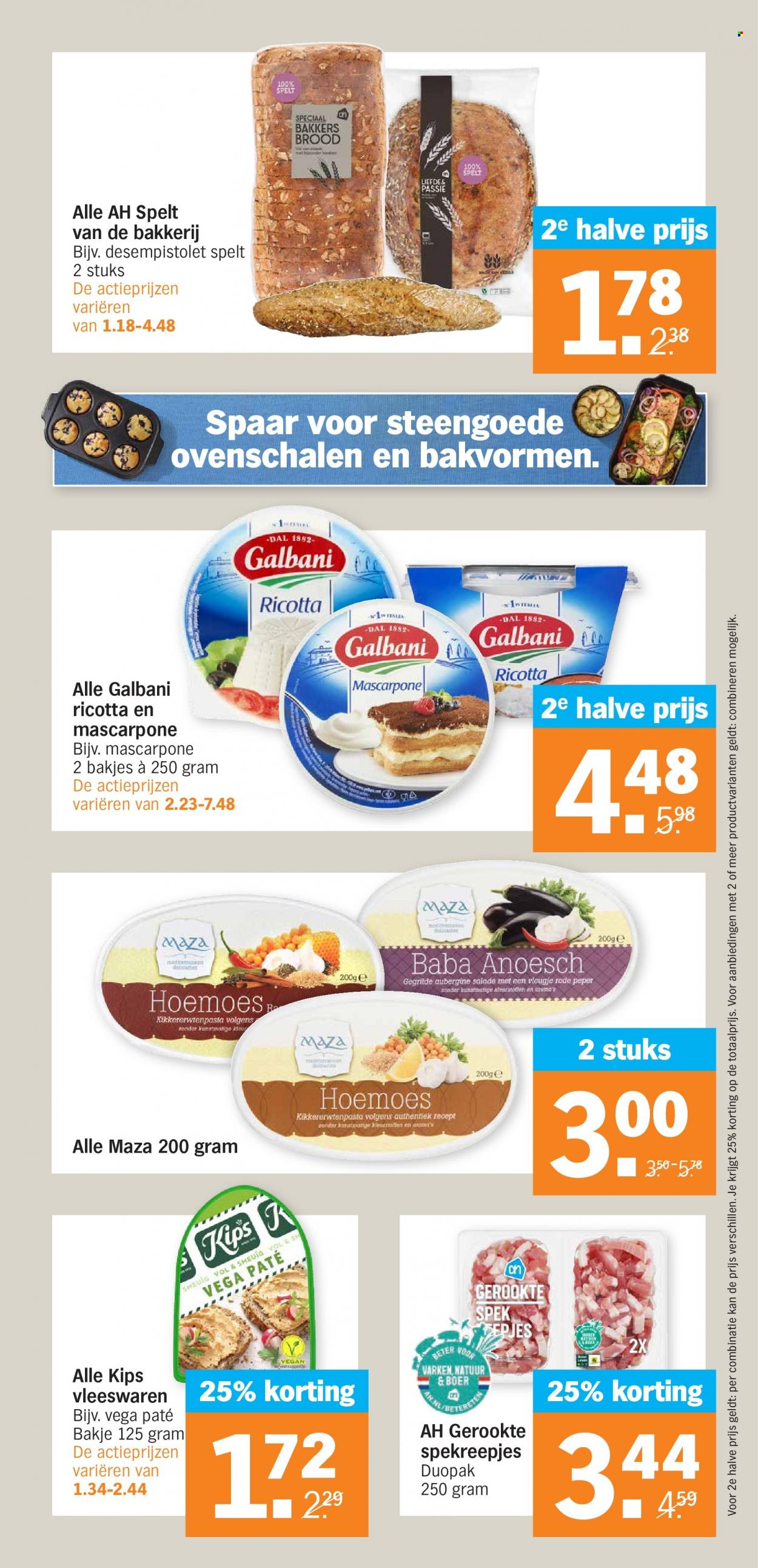 thumbnail - Albert Heijn-aanbieding - 5-12-2022 - 11-12-2022 -  producten in de aanbieding - brood, spekreepjes, baba anoesch, hummus, paté, ricotta, Spelt. Pagina 21.