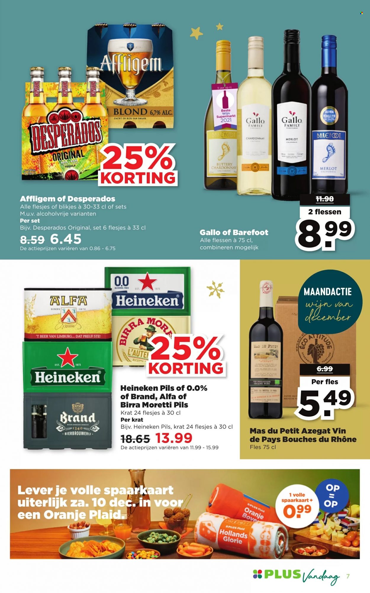 thumbnail - Plus-aanbieding - 4-12-2022 - 10-12-2022 -  producten in de aanbieding - Affligem, Alfa, Heineken, bier, Birra Moretti, Desperados, oranje, Chardonnay, Merlot, wijn. Pagina 7.