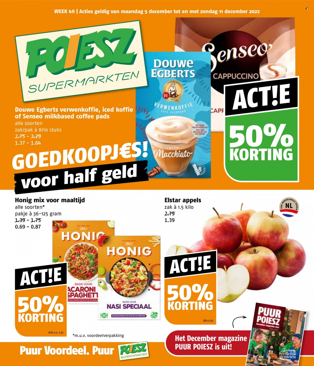 thumbnail - Poiesz-aanbieding - 5-12-2022 - 11-12-2022 -  producten in de aanbieding - appels, Douwe Egberts, koffie, Senseo. Pagina 1.