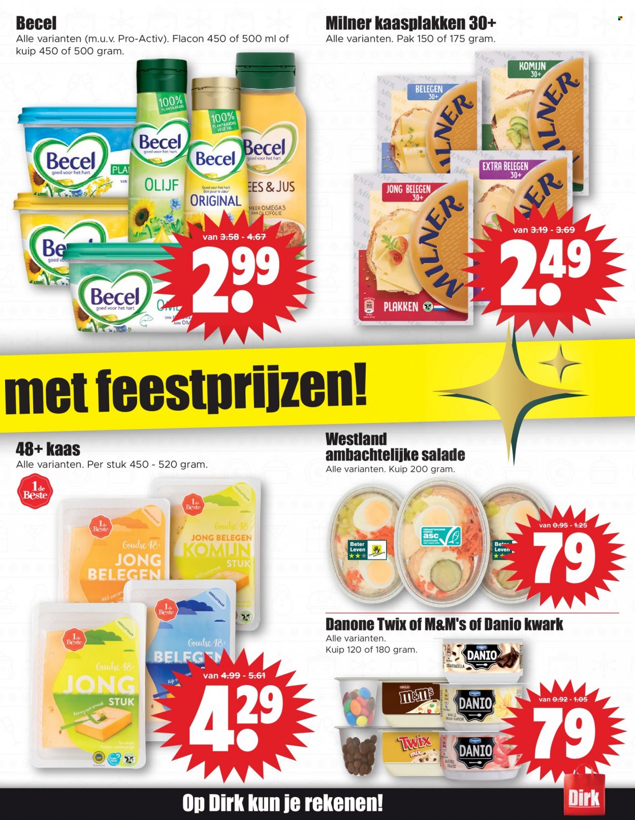 thumbnail - Dirk-aanbieding - 7-12-2022 - 13-12-2022 -  producten in de aanbieding - Danone, kaas, kwark, M&M's, olijfolie. Pagina 19.