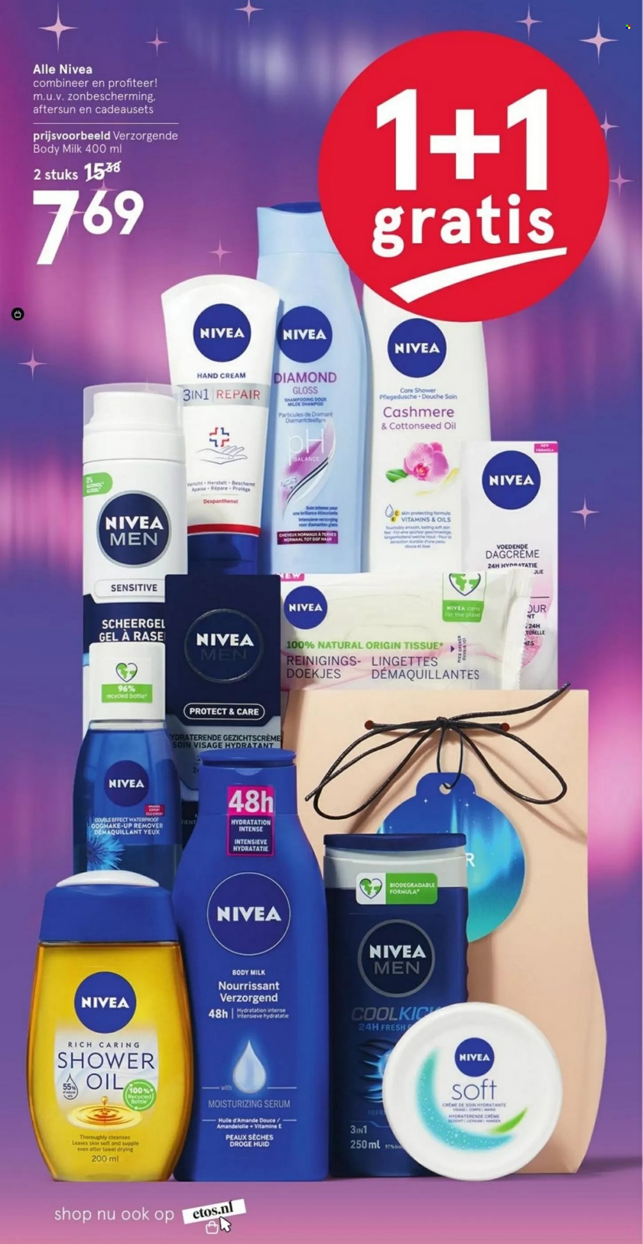 thumbnail - Etos-aanbieding - 5-12-2022 - 18-12-2022 -  producten in de aanbieding - Nivea, shampoo, shower, Nivea Men, dagcrème, crème, scheergel. Pagina 12.