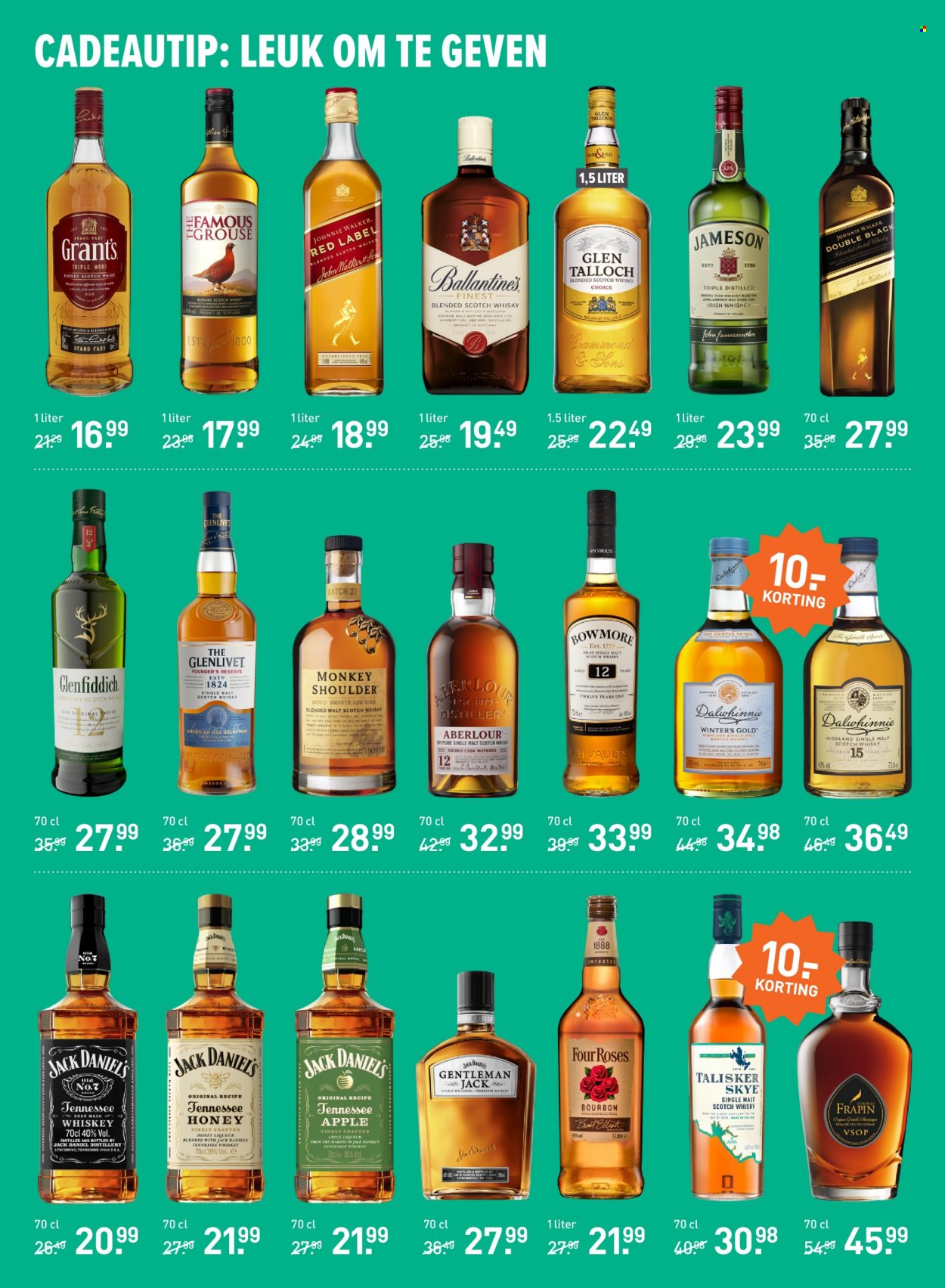 thumbnail - Gall & Gall-aanbieding - 6-12-2022 - 18-12-2022 -  producten in de aanbieding - champagne, blended scotch whisky, Bourbon, cognac, irish whiskey, Jack Daniel's, Jameson, liqueur, scotch whisky, Single Malt, Tennessee Whiskey, whiskey, whisky, Grant‘s, Glenfiddich, The Glenlivet, Ballantine's, Johnnie Walker, Talisker. Pagina 5.
