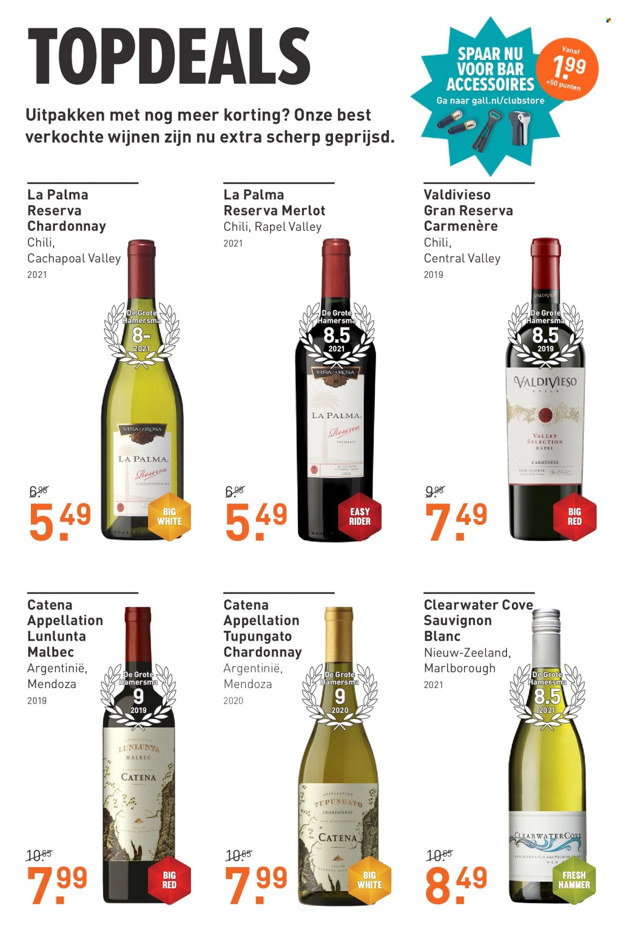 thumbnail - Gall & Gall-aanbieding - 6-12-2022 - 18-12-2022 -  producten in de aanbieding - Carmenère, Chardonnay, Merlot, Sauvignon Blanc, wijn. Pagina 6.
