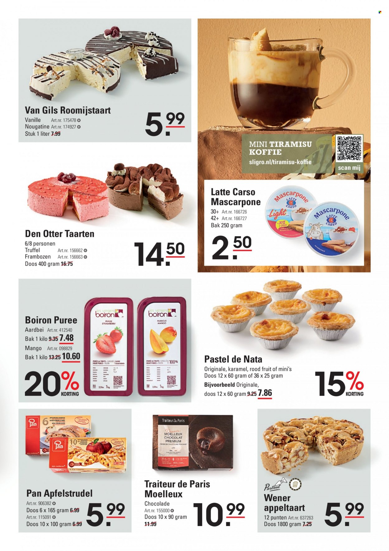 thumbnail - Sligro-aanbieding - 8-12-2022 - 31-12-2022 -  producten in de aanbieding - truffel, appelstrudel, appeltaart, mango, rode vruchten, frambozen, Mascarpone, Frozen, chocolade, koffie, pan. Pagina 27.