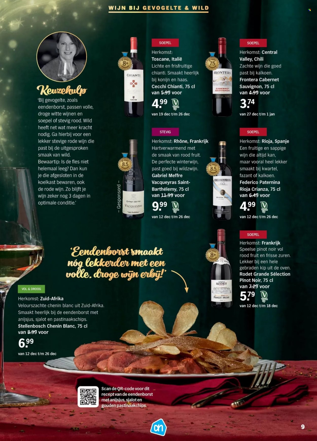 thumbnail - Albert Heijn-aanbieding -  producten in de aanbieding - fazant, Cabernet Sauvignon, Chianti, Rioja, Pinot Noir, rode wijn, wijn, Frankrijk. Pagina 9.