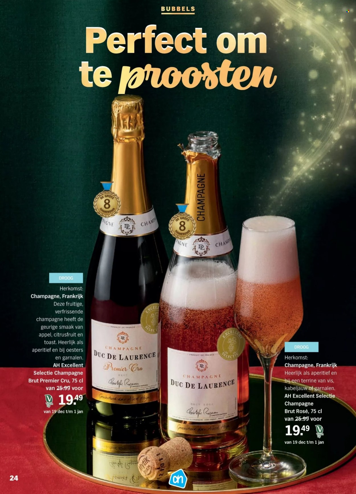 thumbnail - Albert Heijn-aanbieding -  producten in de aanbieding - kabeljauw, oesters, garnalen, champagne, Frankrijk. Pagina 24.
