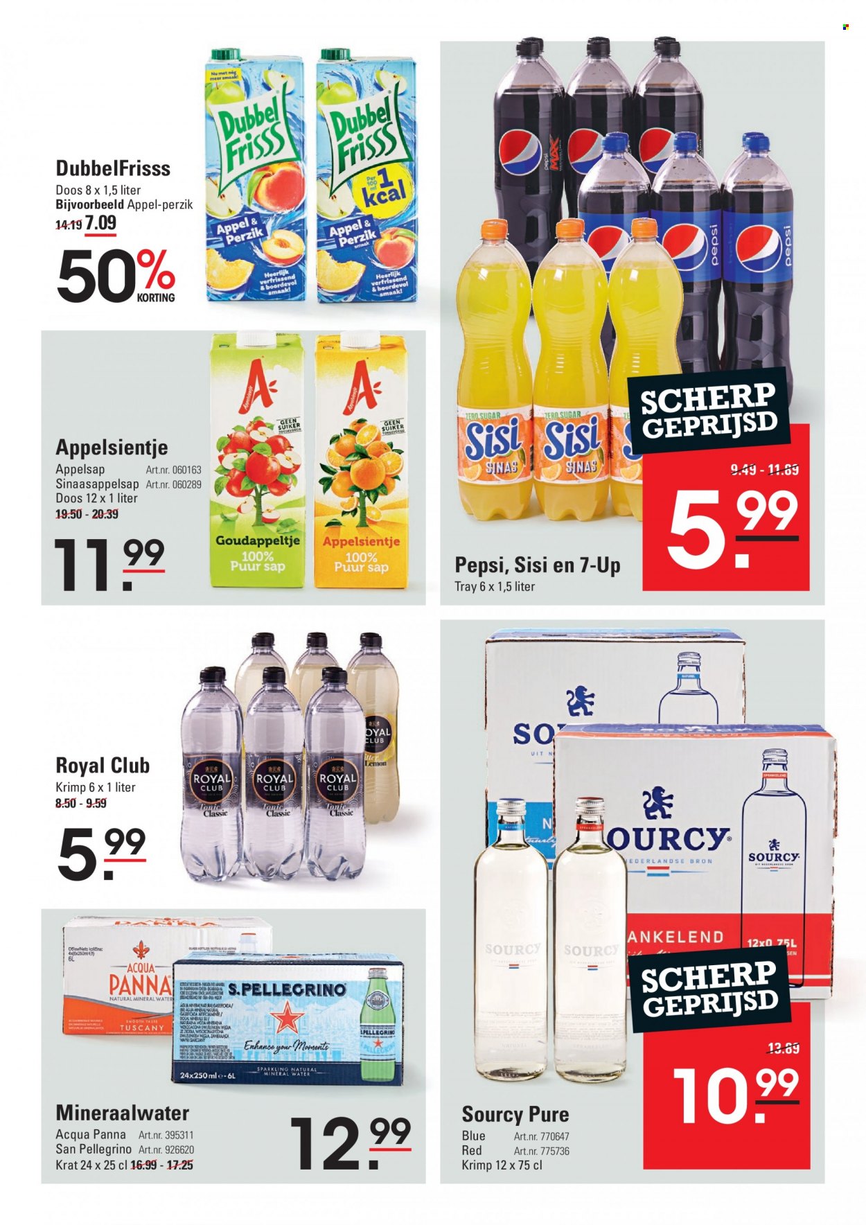 thumbnail - Sligro-aanbieding - 8-12-2022 - 31-12-2022 -  producten in de aanbieding - appelsap, appelsientje, Pepsi, sinaasappelsap, Sourcy, mineraalwater. Pagina 55.
