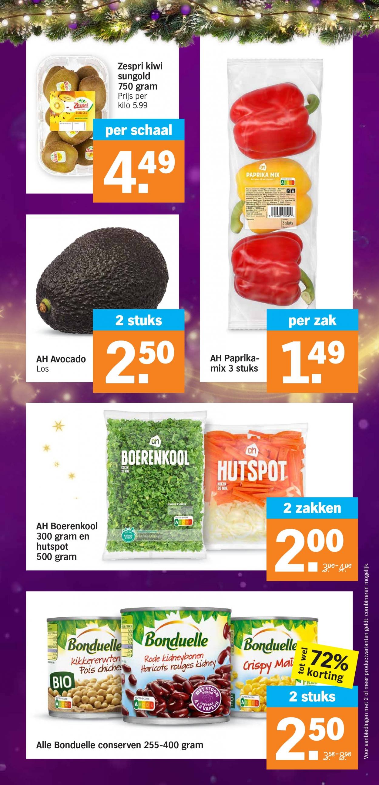 thumbnail - Albert Heijn-aanbieding - 12-12-2022 - 18-12-2022 -  producten in de aanbieding - boerenkool, avocado, kiwi, Bonduelle, kidneybonen, kikkererwten. Pagina 13.