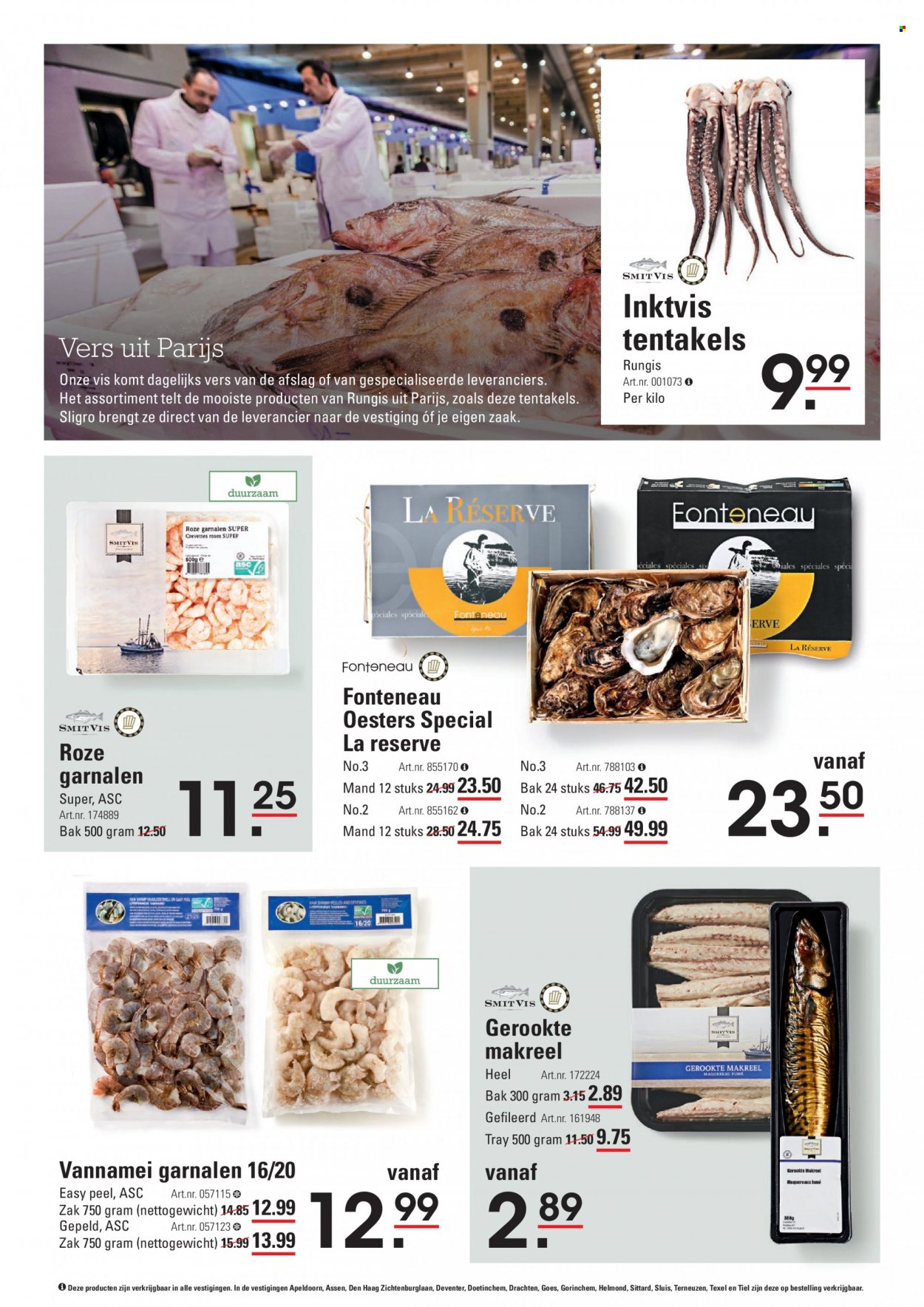 thumbnail - Sligro-aanbieding - 19-1-2023 - 6-2-2023 -  producten in de aanbieding - makreel, oesters, garnalen, gerookte makreel. Pagina 3.