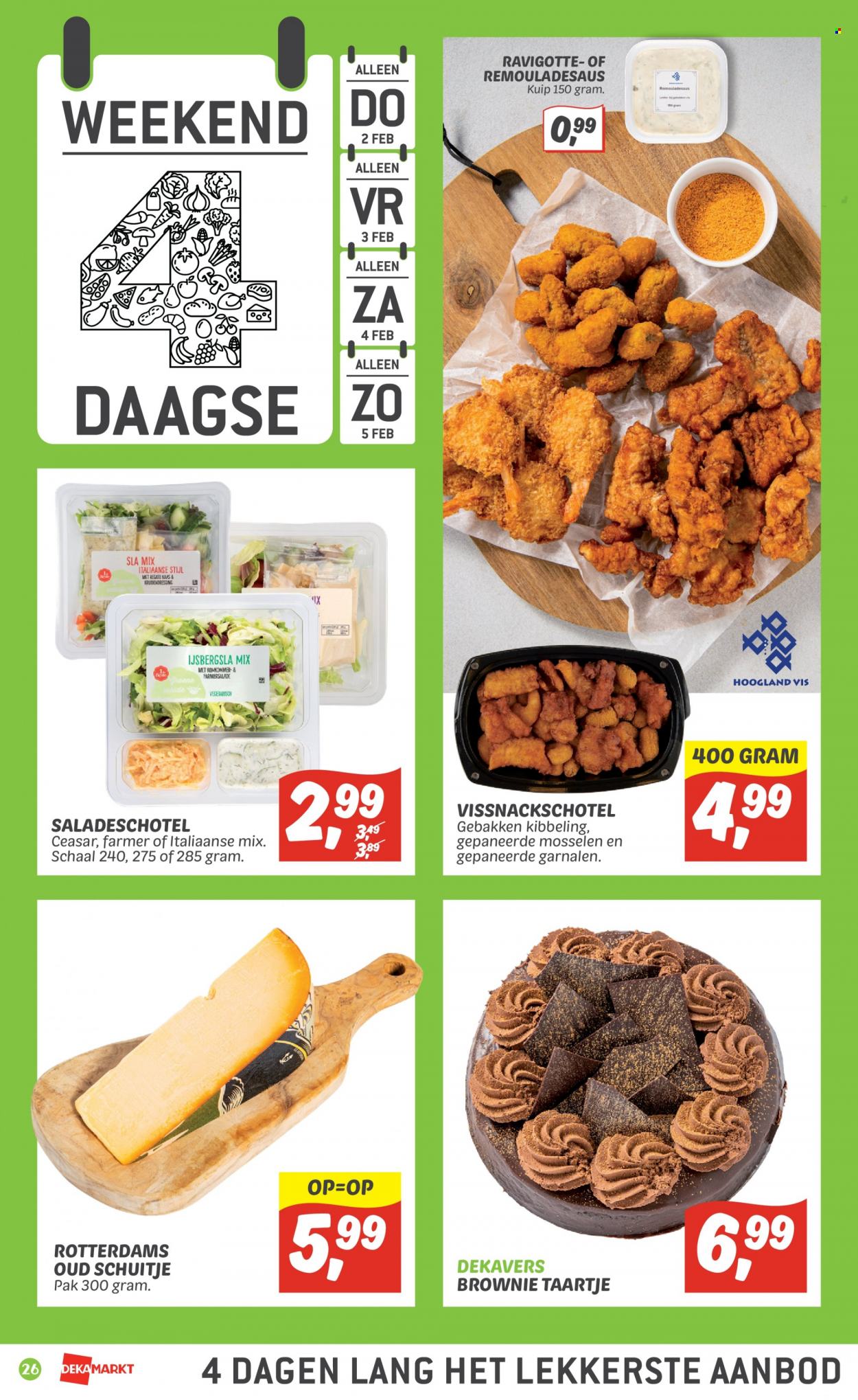 thumbnail - DekaMarkt-aanbieding - 29-1-2023 - 4-2-2023 -  producten in de aanbieding - brownie, ijsbergsla, sla, garnalen, saladeschotel. Pagina 28.
