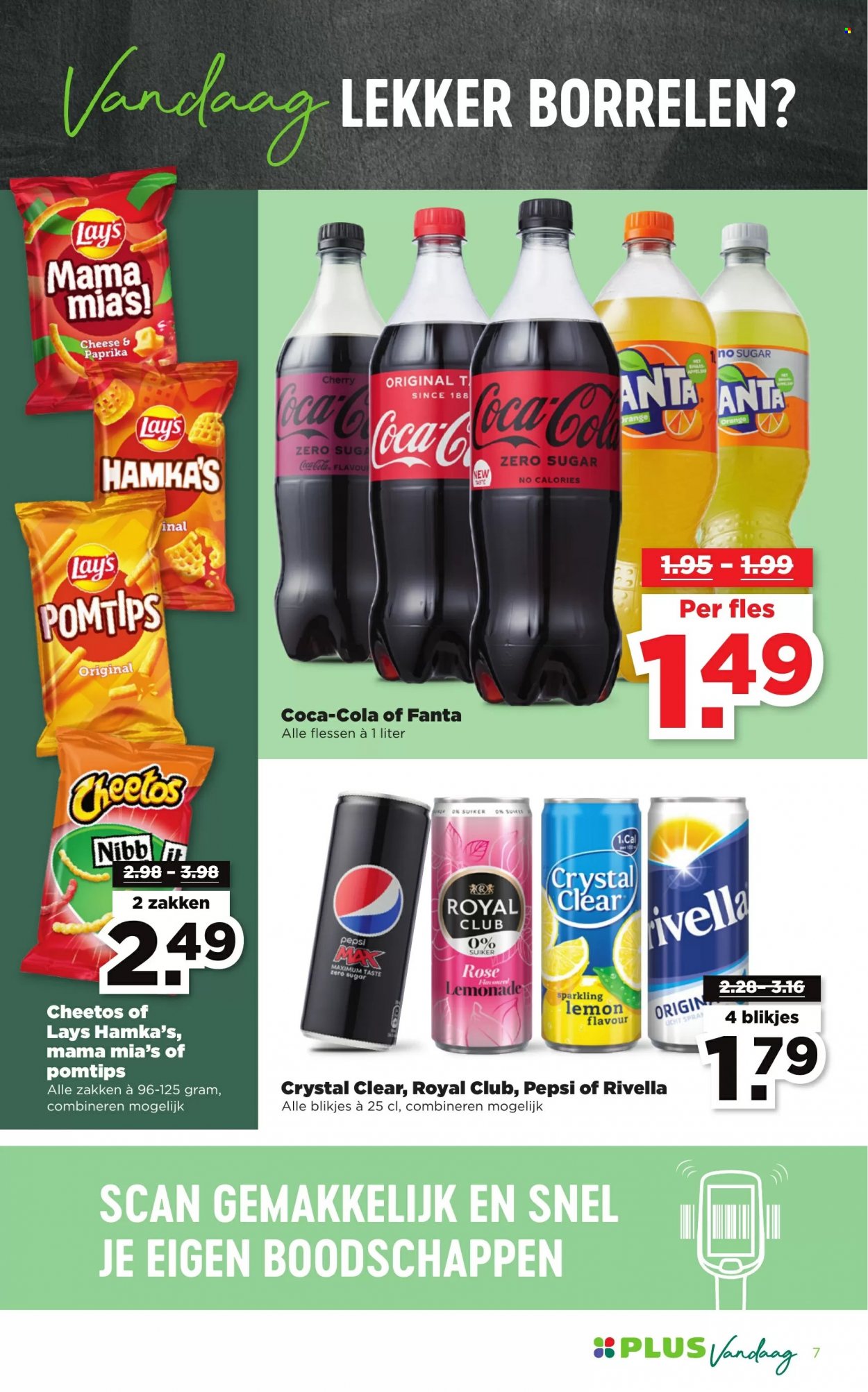 thumbnail - Plus-aanbieding - 5-2-2023 - 11-2-2023 -  producten in de aanbieding - appels, cheetos, Coca-Cola, Pepsi, Fanta, Crystal Clear. Pagina 7.