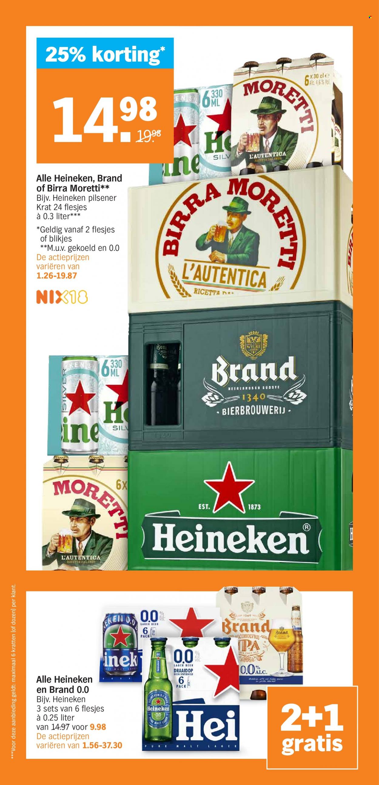thumbnail - Albert Heijn-aanbieding - 6-2-2023 - 12-2-2023 -  producten in de aanbieding - pilsener, Heineken, bier, Birra Moretti. Pagina 24.