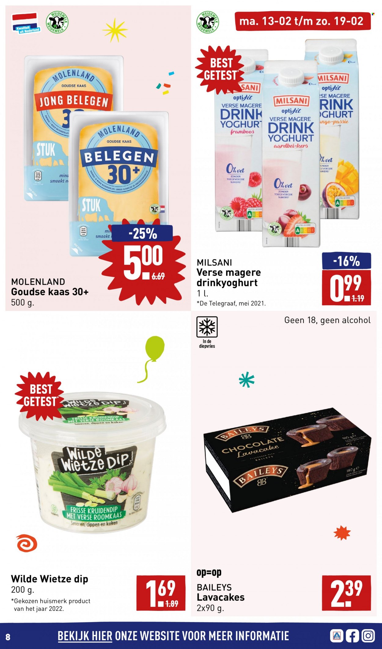 thumbnail - Aldi-aanbieding - 13-2-2023 - 19-2-2023 -  producten in de aanbieding - kaas, roomkaas, yoghurt, drinkyoghurt, Baileys, bal. Pagina 8.