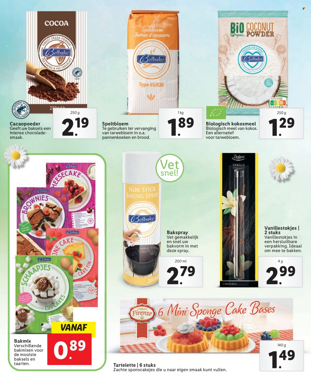 thumbnail - Lidl-aanbieding -  producten in de aanbieding - brood, cupcakes, brownie, chocolade, cacaopoeder, vanillestokjes. Pagina 20.