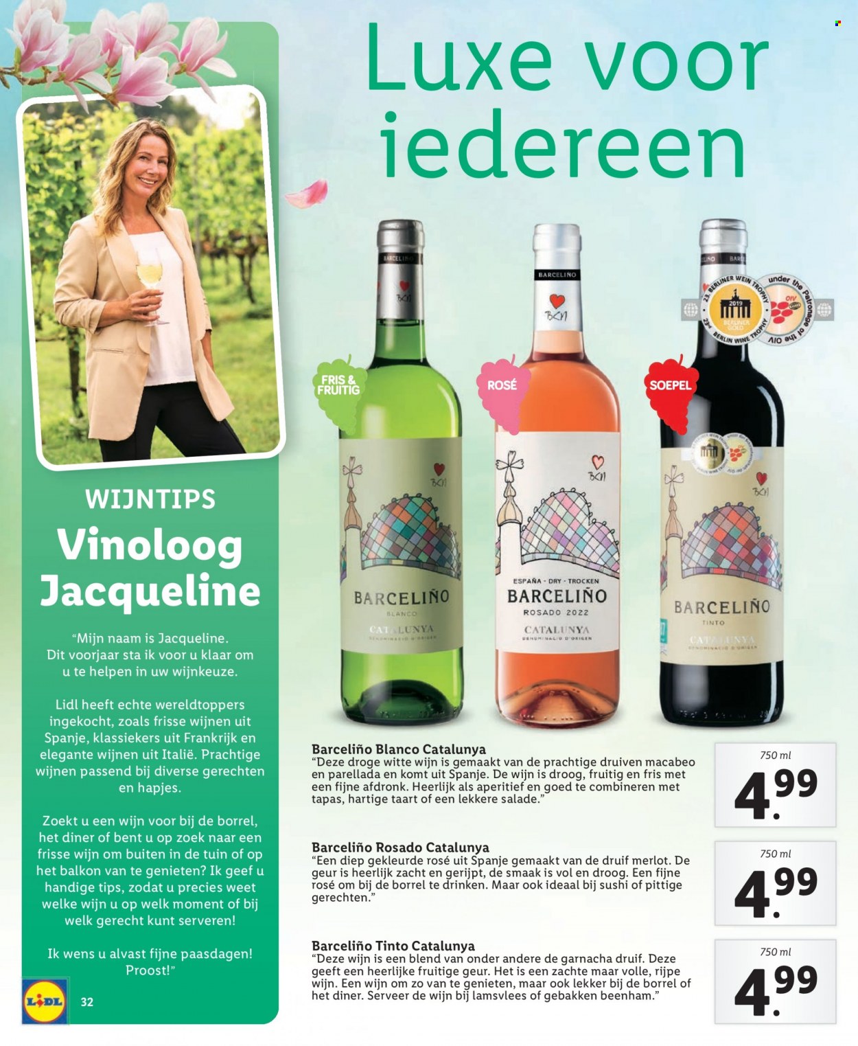 thumbnail - Lidl-aanbieding -  producten in de aanbieding - beenham, Merlot, witte wijn, wijn, Frankrijk. Pagina 32.
