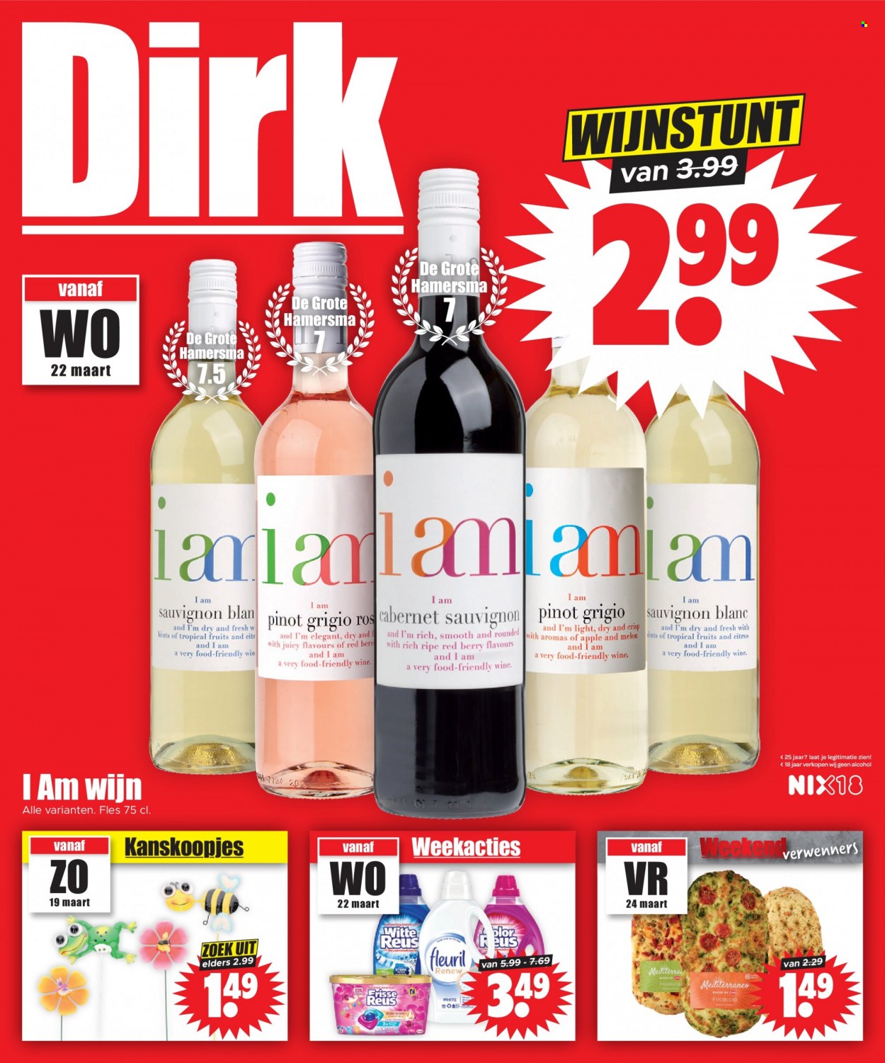 Dirk-aanbieding - 22-3-2023 - 28-3-2023 -  producten in de aanbieding - focaccia, Cabernet Sauvignon, Sauvignon Blanc, wijn. Pagina 1.