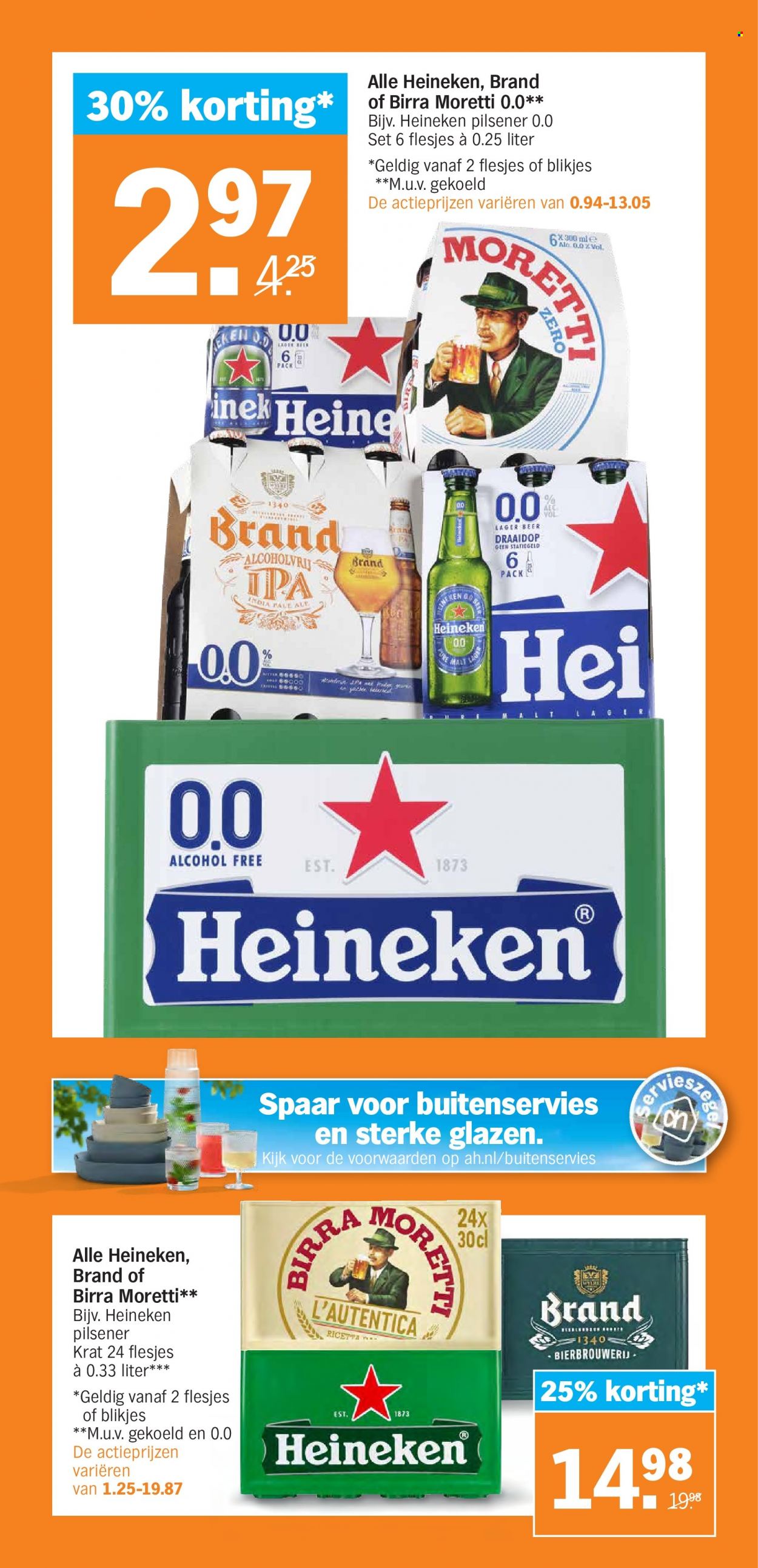 thumbnail - Albert Heijn-aanbieding - 27-3-2023 - 2-4-2023 -  producten in de aanbieding - pilsener, Heineken, bier, Birra Moretti, IPA. Pagina 24.