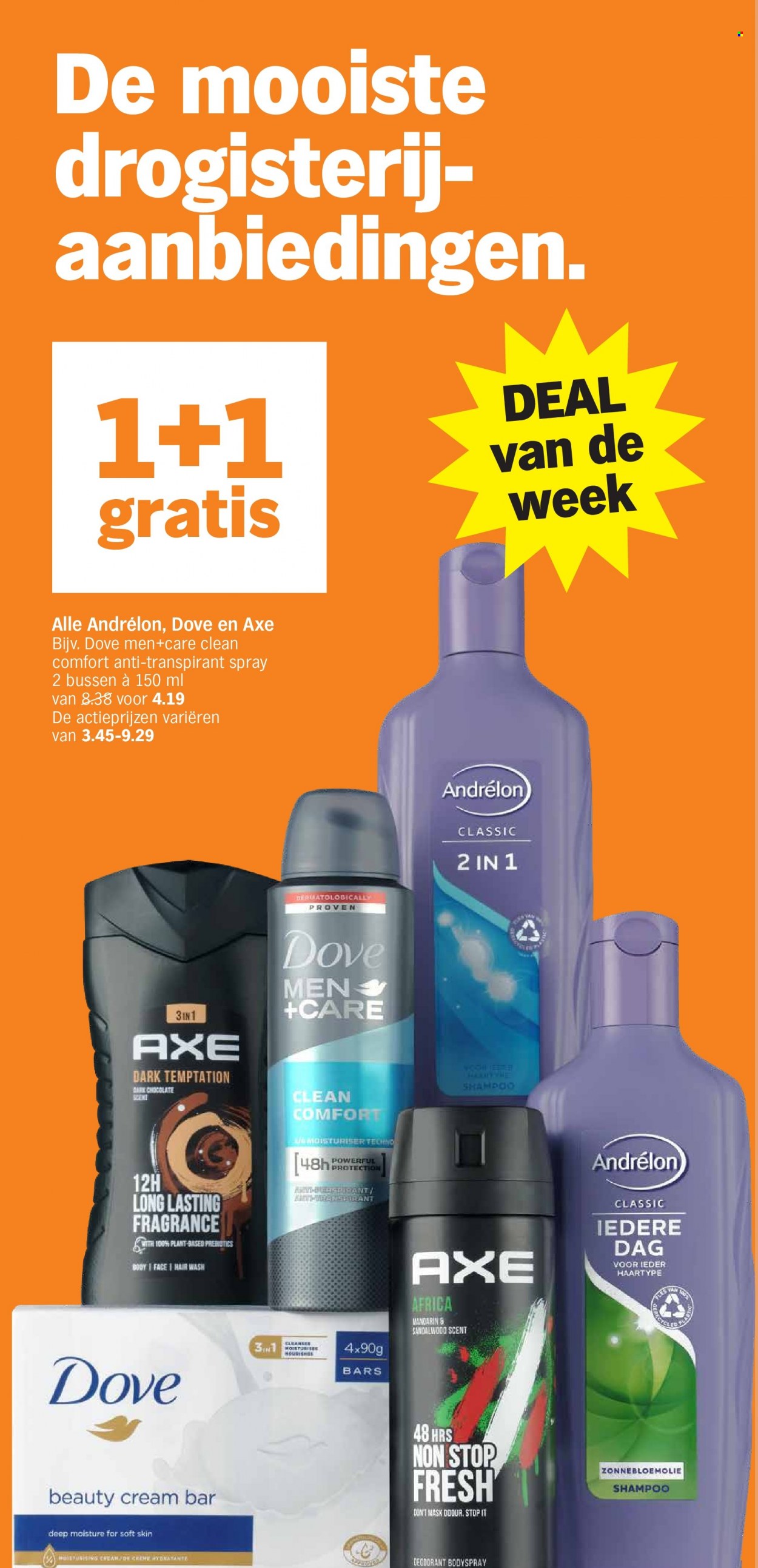 thumbnail - Albert Heijn-aanbieding - 27-3-2023 - 2-4-2023 -  producten in de aanbieding - Dove, shampoo, Axe, Andrélon, anti-transpirant, deodorant. Pagina 30.
