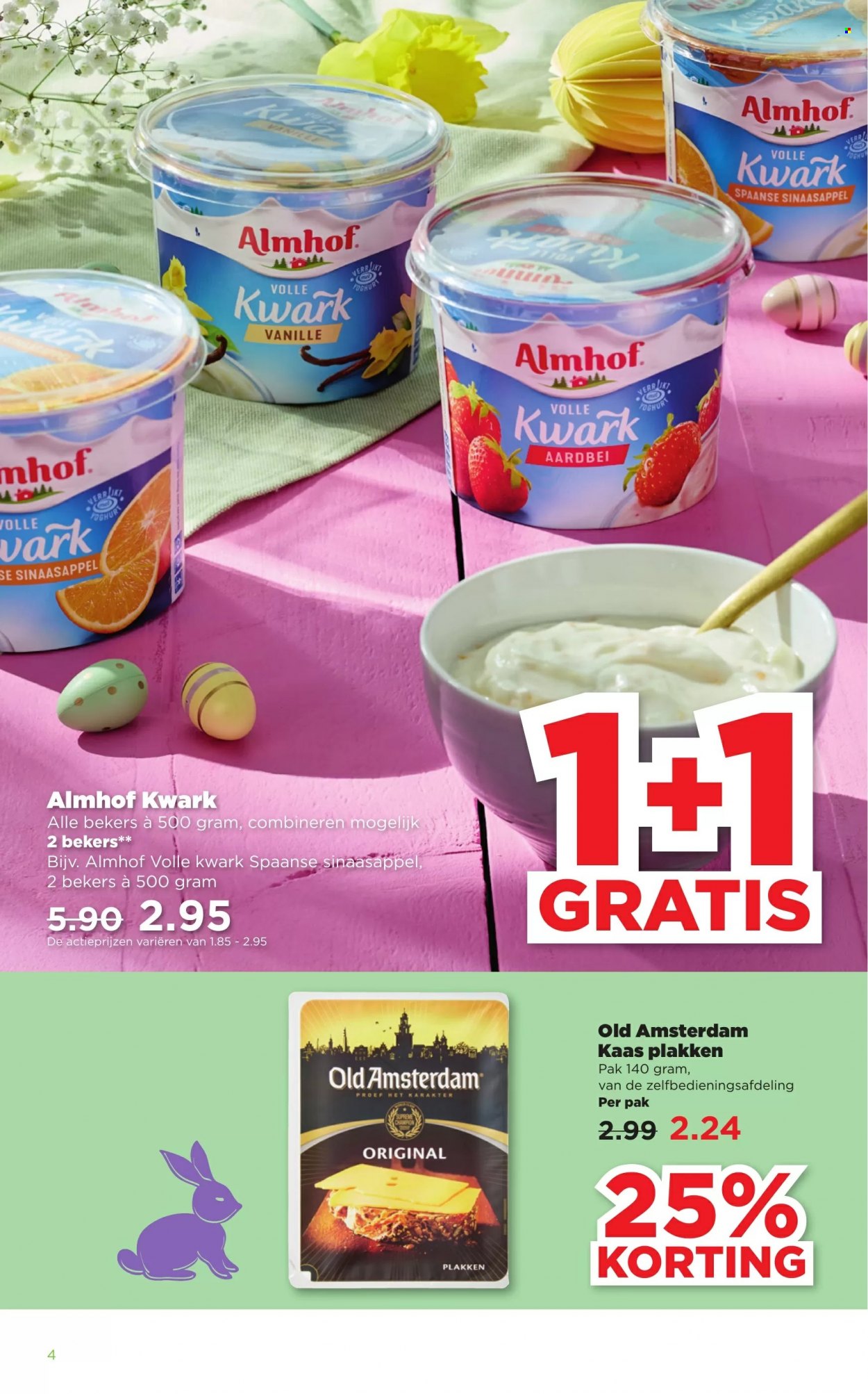 thumbnail - Plus-aanbieding - 26-3-2023 - 1-4-2023 -  producten in de aanbieding - sinaasappels, kaas, volle kwark, Old Amsterdam, Almhof, kwark. Pagina 4.