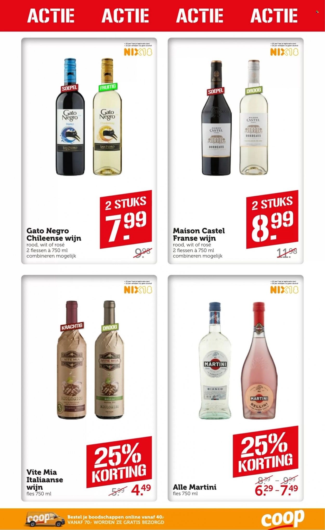 thumbnail - Coop-aanbieding - 27-3-2023 - 2-4-2023 -  producten in de aanbieding - Chardonnay, Martini, Merlot, wijn, Bordeaux. Pagina 27.
